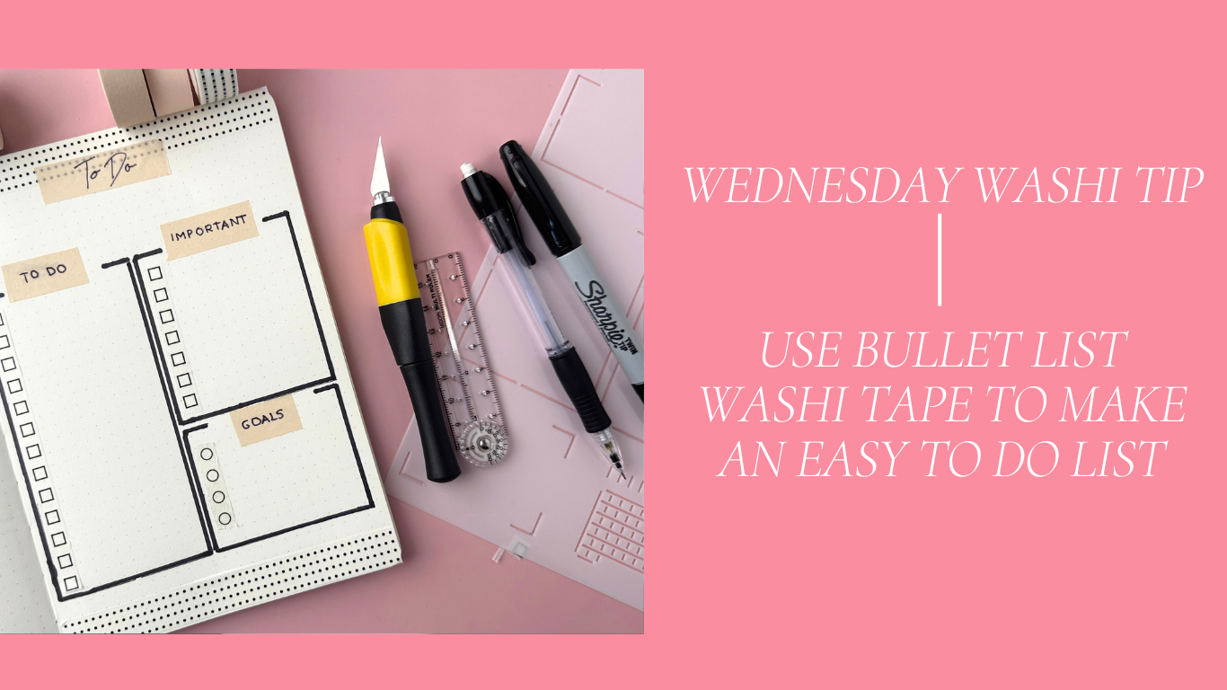 Join us each week for a weekly Wednesday washi tip where we give you one way to use washi tape in your bullet journal (bujo), calendar or planner from BBB Supplies Craft Shop. 