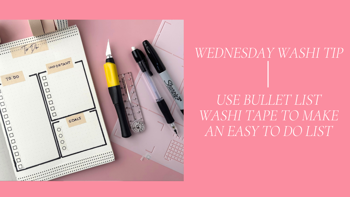 Join us each week for a weekly Wednesday washi tip where we give you one way to use washi tape in your bullet journal (bujo), calendar or planner from BBB Supplies Craft Shop.