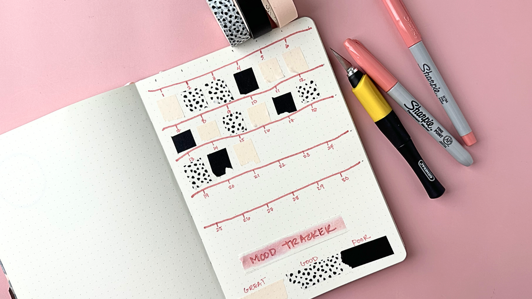 This image is a simple mood tracker made with Washi tape. BBB Supplies Craft Shop brings you another great tip for washi Wednesday.