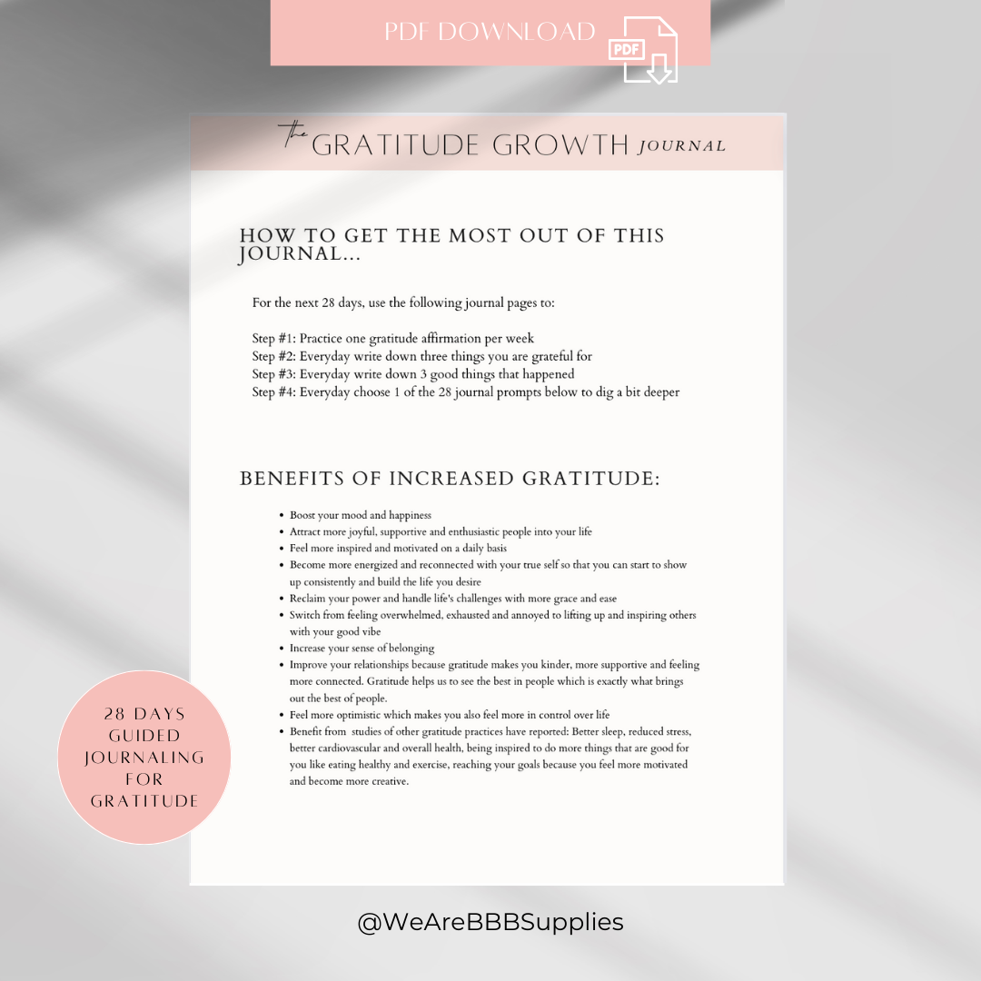28-day Guided Gratitude Journaling Printable