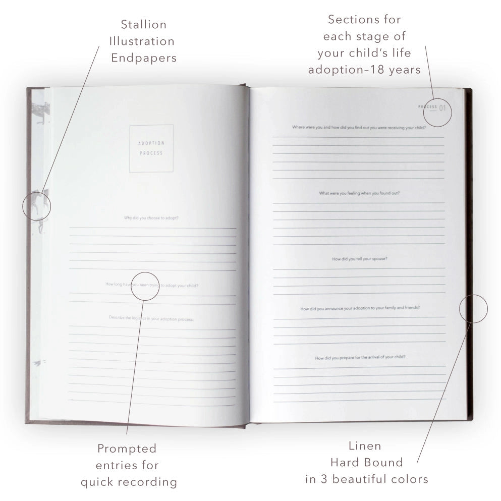 The Adoption Journal is a baby book made just for moms who need sections made special for the adoption process. This journal allows you to commemorate that special process. This journal is from Promptly and sold at BBB Supplies Craft Shop.