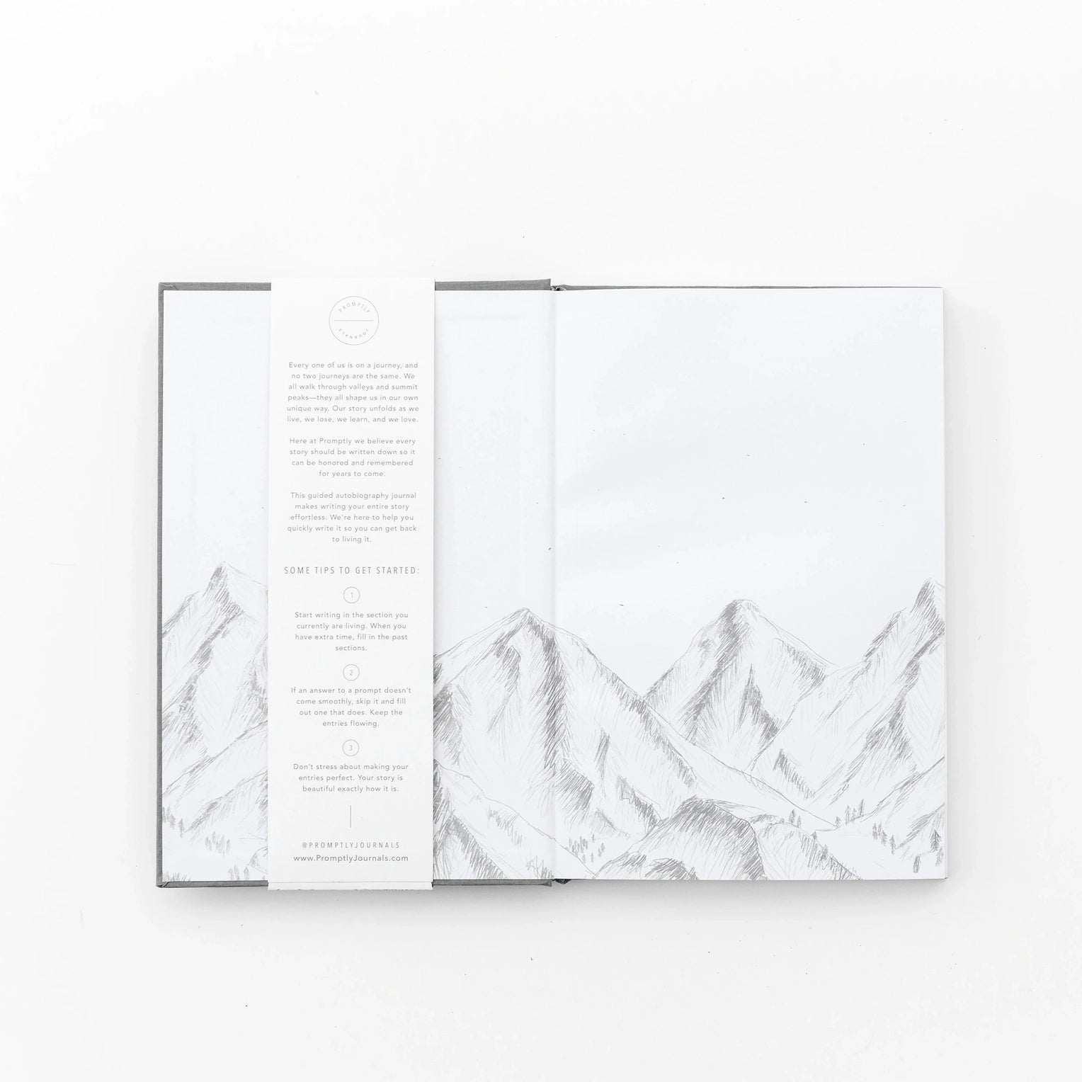 This grey Ccolor autobiography journal has prompts to help you write your story. This journal is from promptly and sold at BBB Supplies Craft Shop.