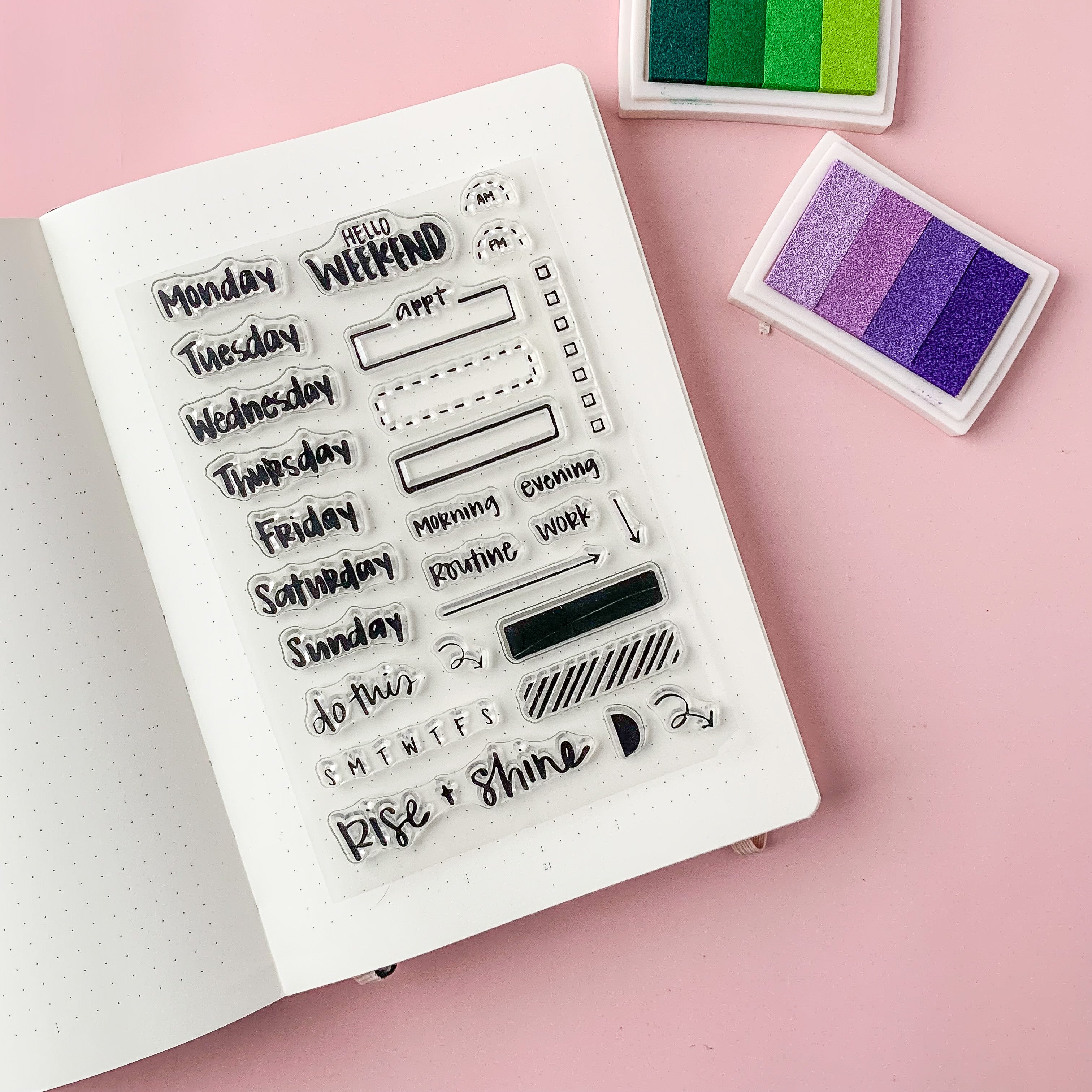Add a playful touch to your planner with these fun calendar stamps. Perfect for marking important dates, appointments, or events, these stamps feature a variety of cute designs that will liven up your pages. Whether you're a planner enthusiast or just looking to stay organized, these stamps are a fun and functional addition to your collection. These stamps are sold at BBB Supplies Craft Shop.