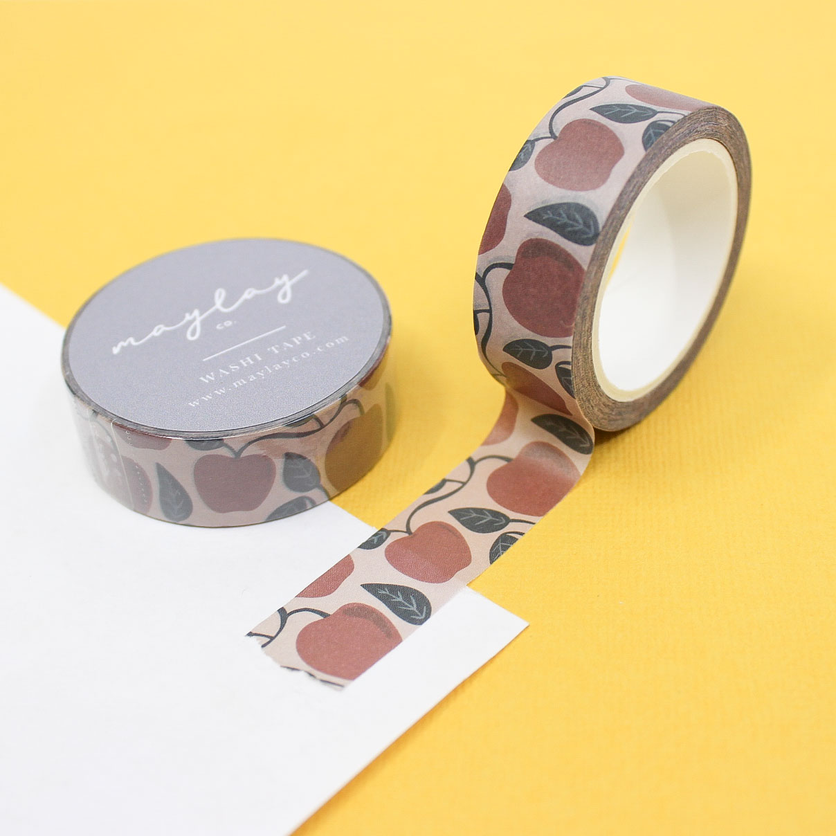 "Apples Orchard Fruit Washi" showcases vibrant red apples against a lush green backdrop, bringing a fresh and fruity touch to your planners, journals, and craft projects.