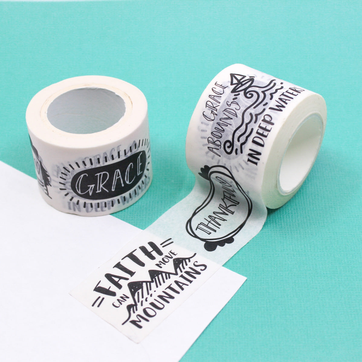 Celebrate your unwavering faith with our affirmation washi tape ideal for adding a profound and motivating touch to your crafts, embodying the essence of spiritual resilience. This tape is sold at BBB Supplies Craft Shop.