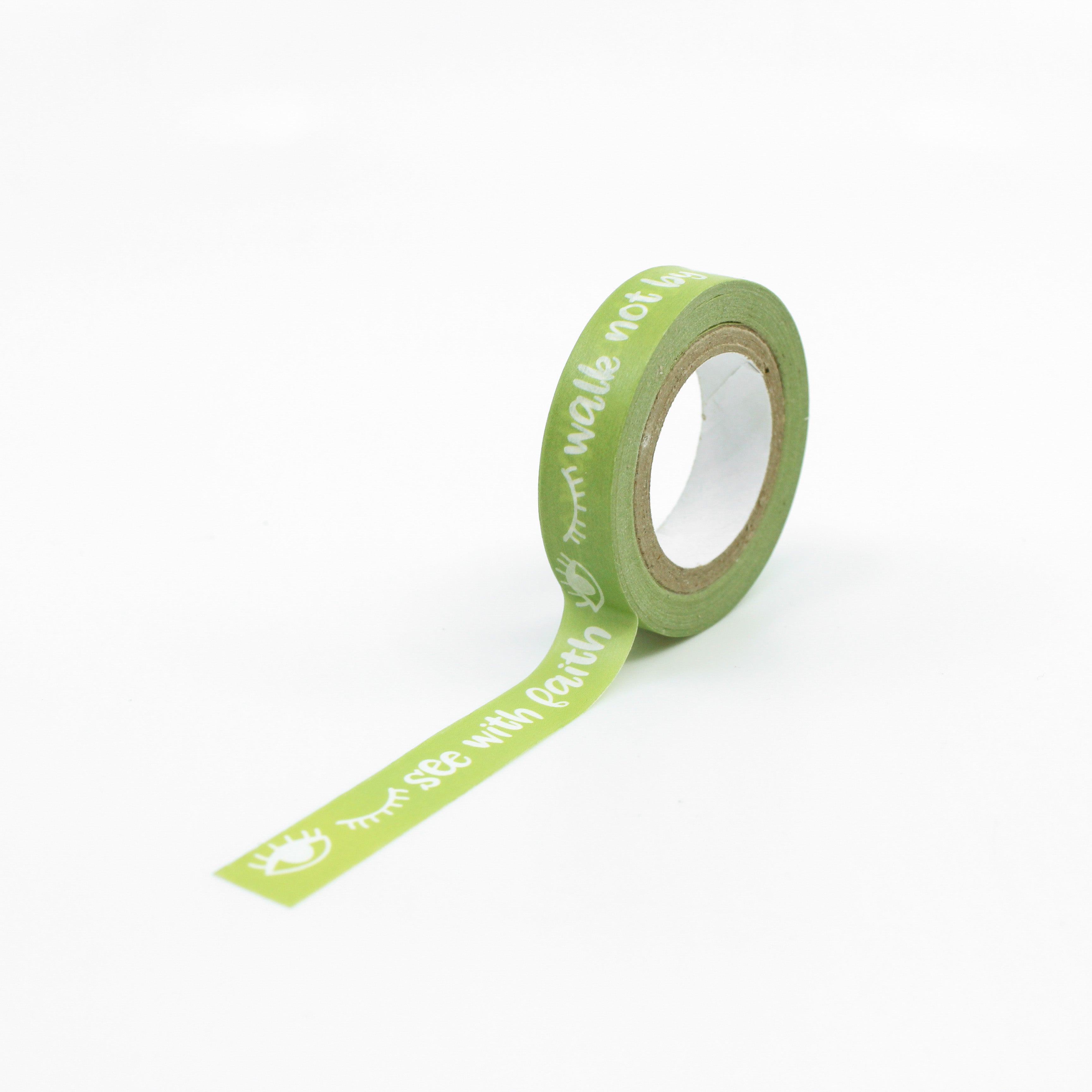 Infuse your creations with the powerful message of faith using our washi tape adorned with the phrase 'Walk by Faith, Not by Sight,' reminding you to trust in your spiritual journey. This tape is sold at BBB Supplies Craft Shop.