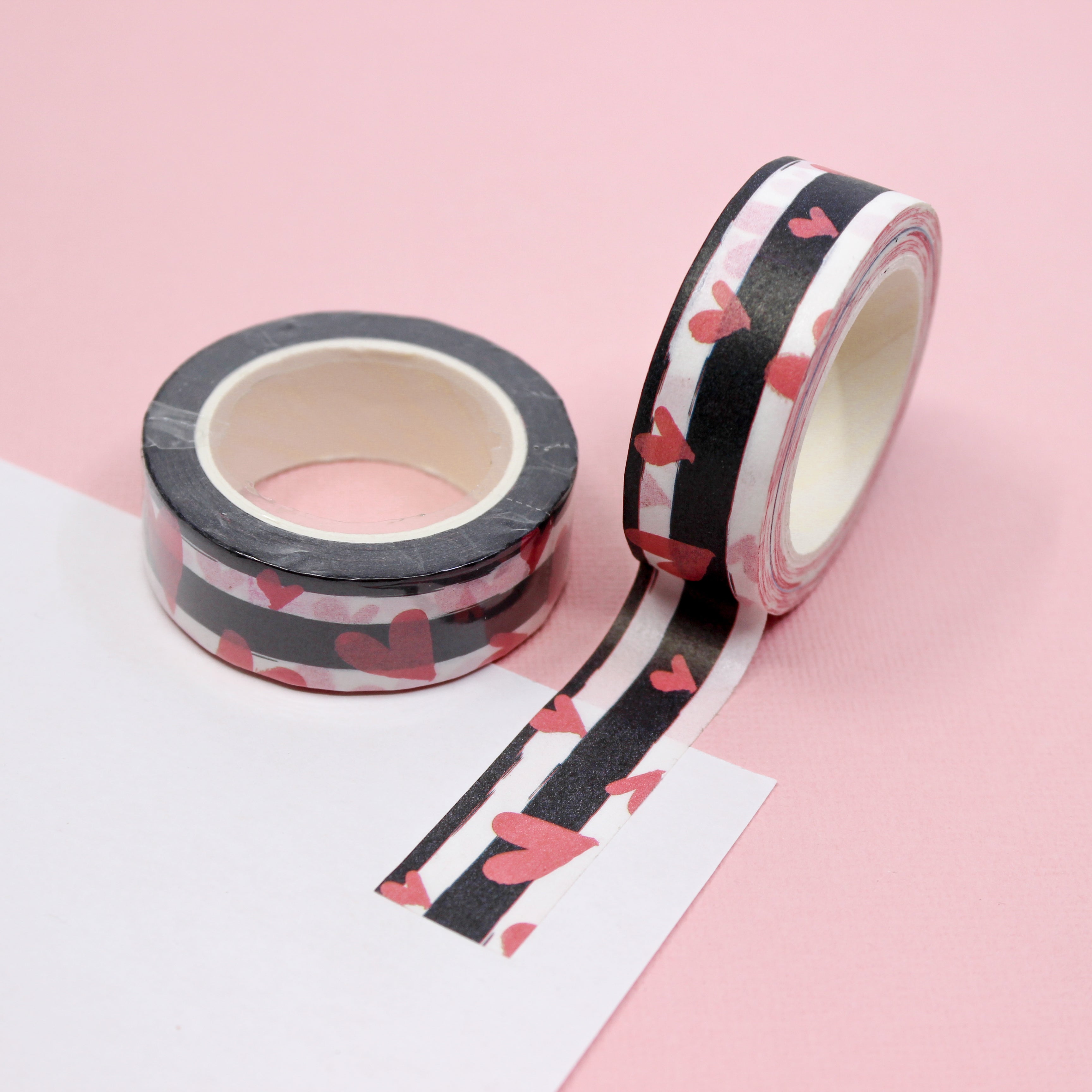 Black and White Stripe with Heart Motif Washi Tape