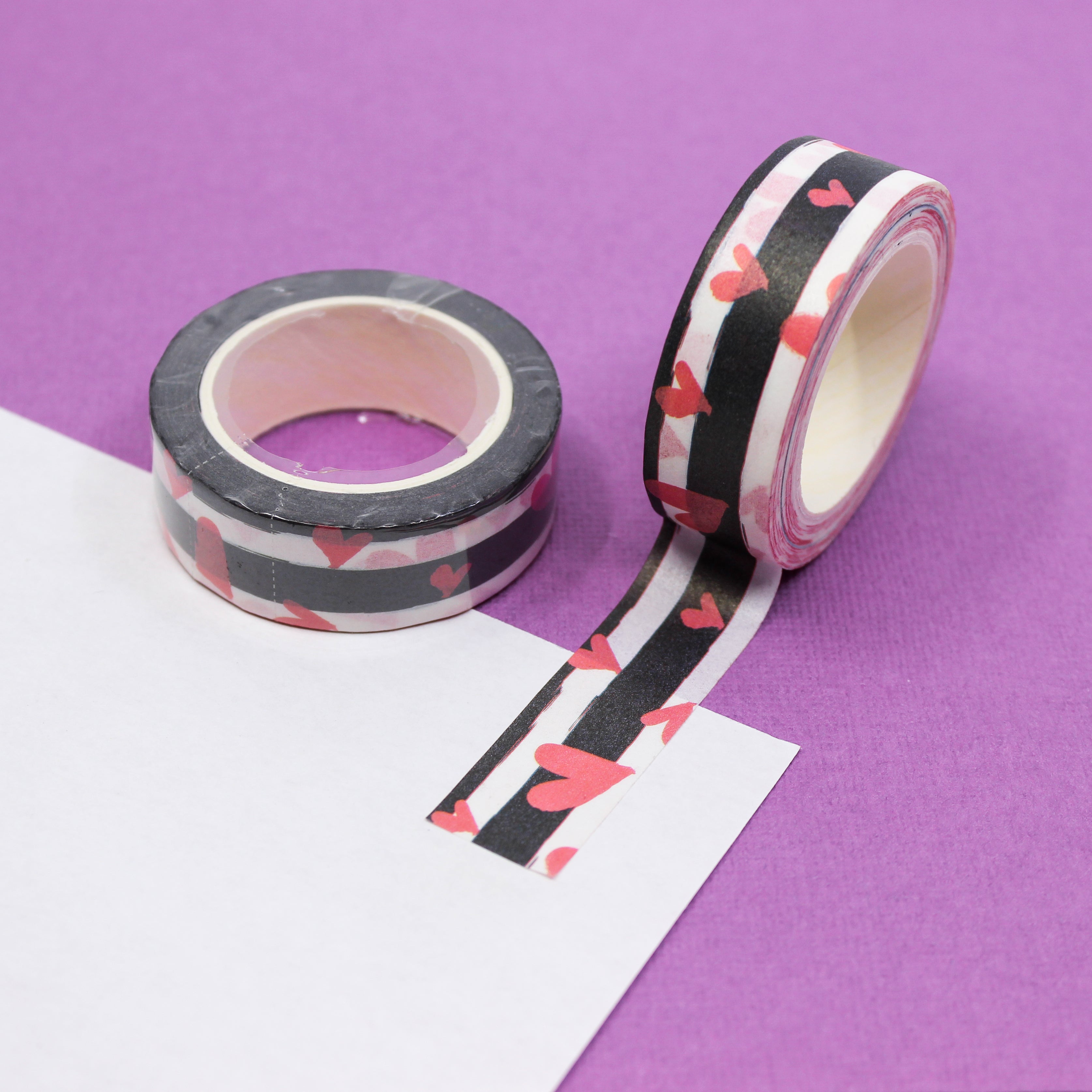 Black and White Stripe with Heart Motif Washi Tape