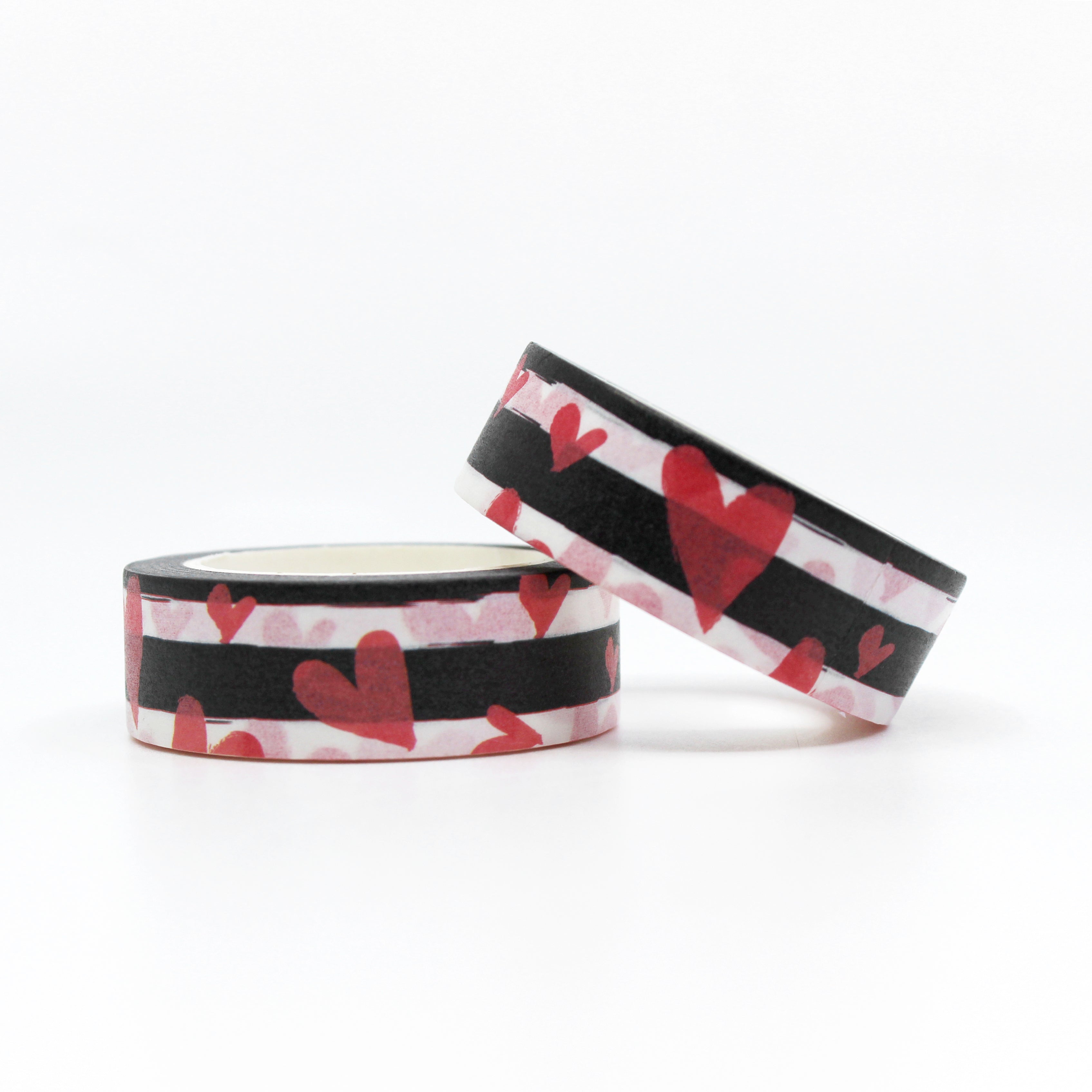 Black and White Stripe with Heart Motif Washi Tape