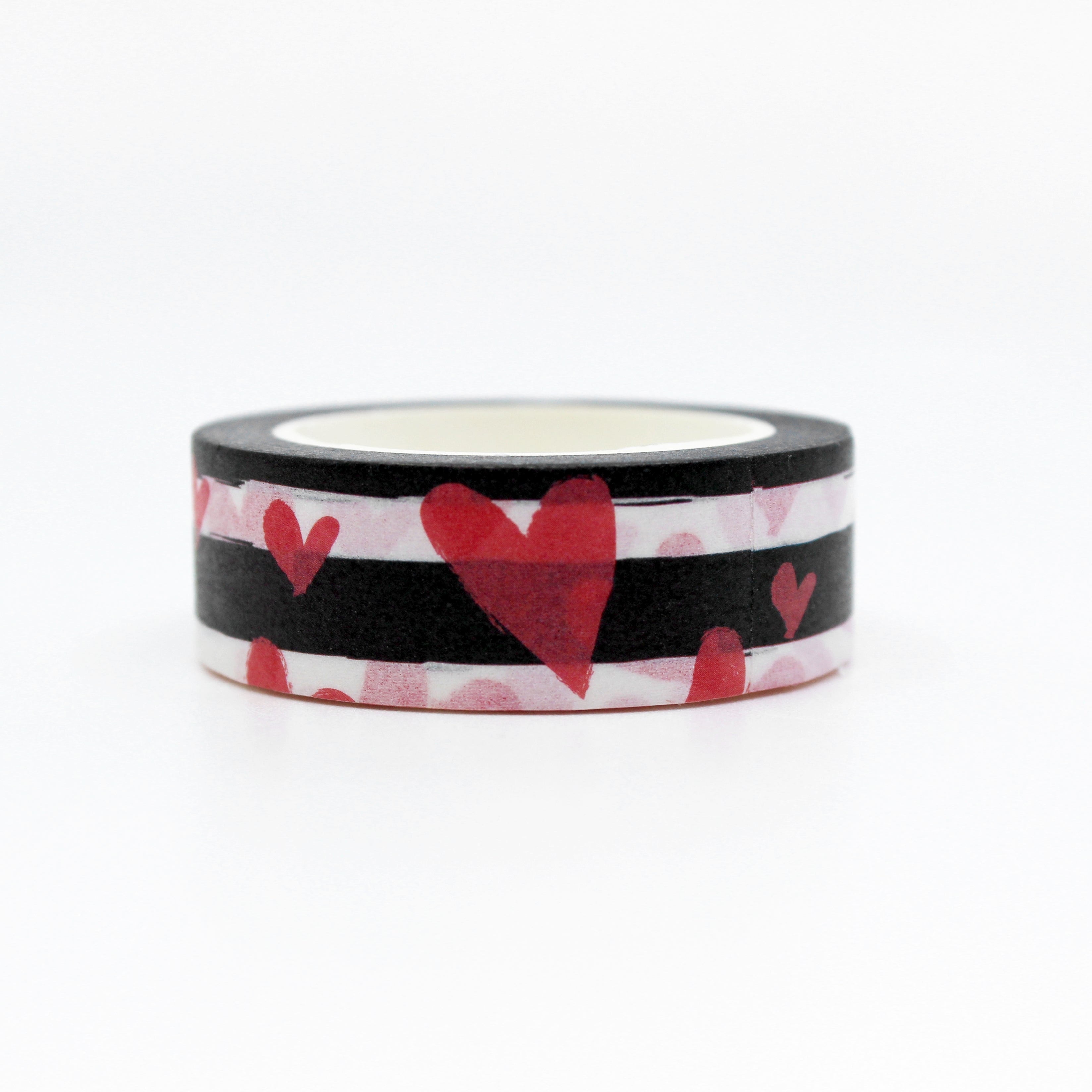 Black and White Stripe with Heart Motif Washi Tape