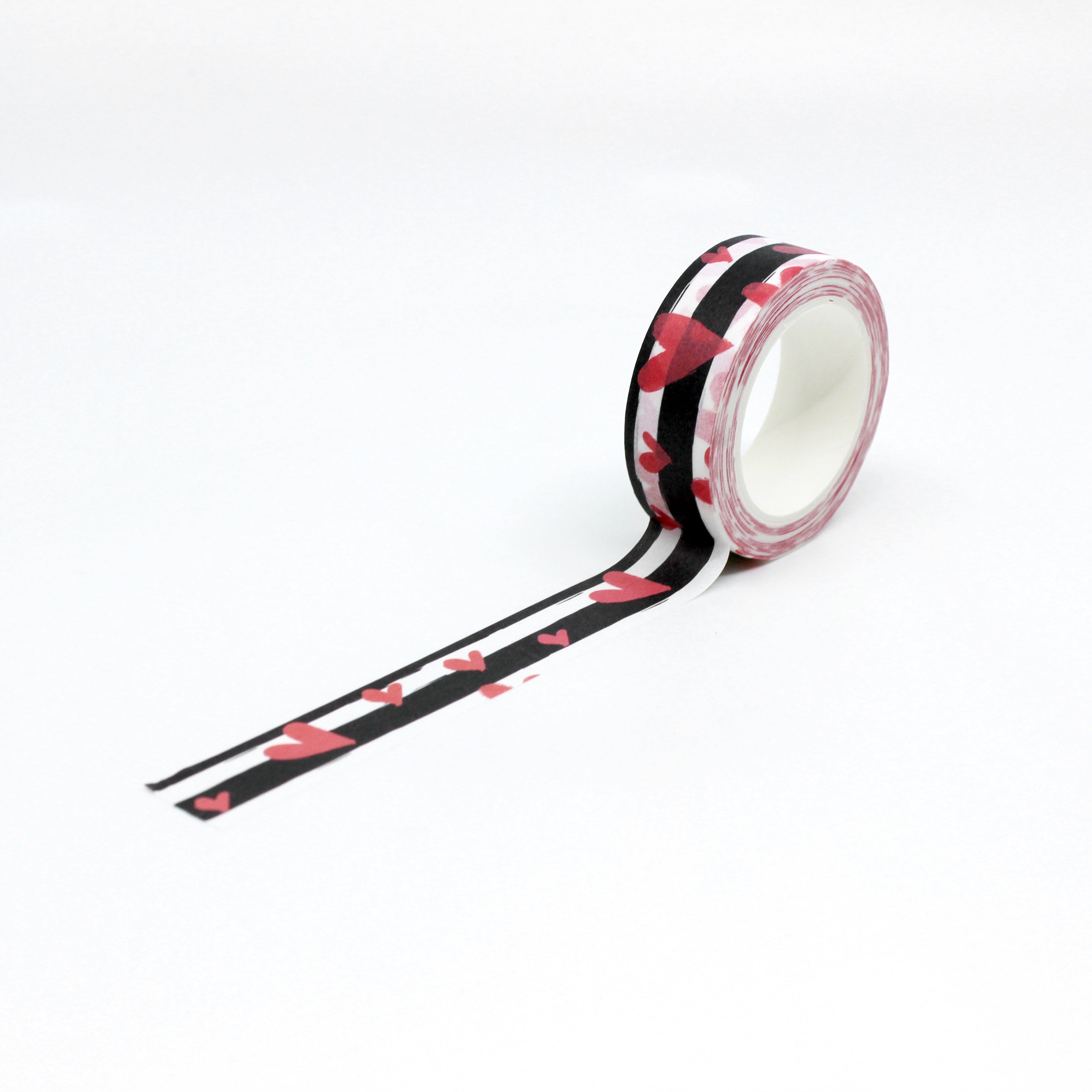 Black and White Stripe with Heart Motif Washi Tape