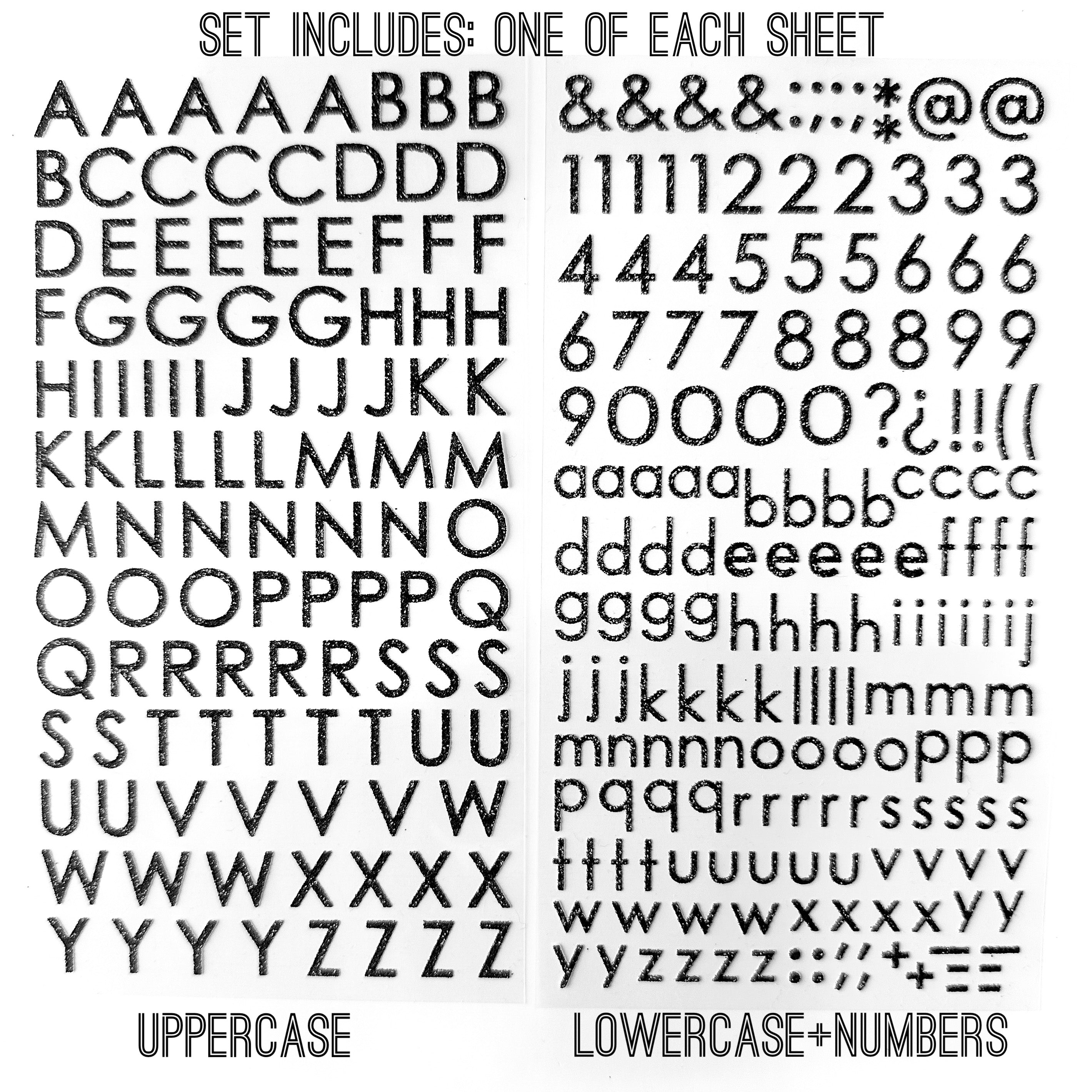 Get creative with our glitter black color letter stickers, perfect for adding a touch of sparkle and color to your scrapbooking, card making, and other craft projects. These stickers are sold at BBB Supplies Craft Shop.