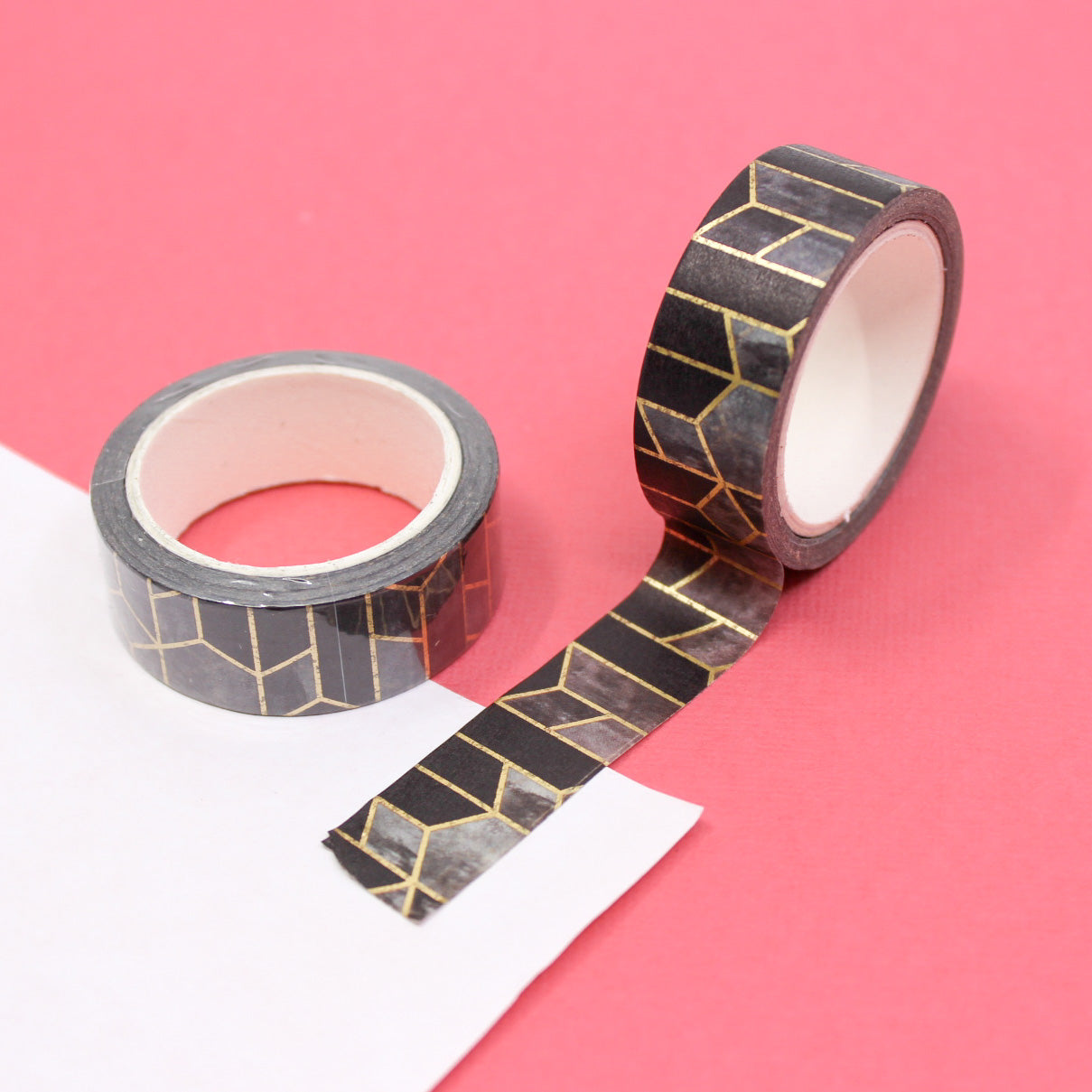 Minimalist black washi tape with gold foil geometric accents