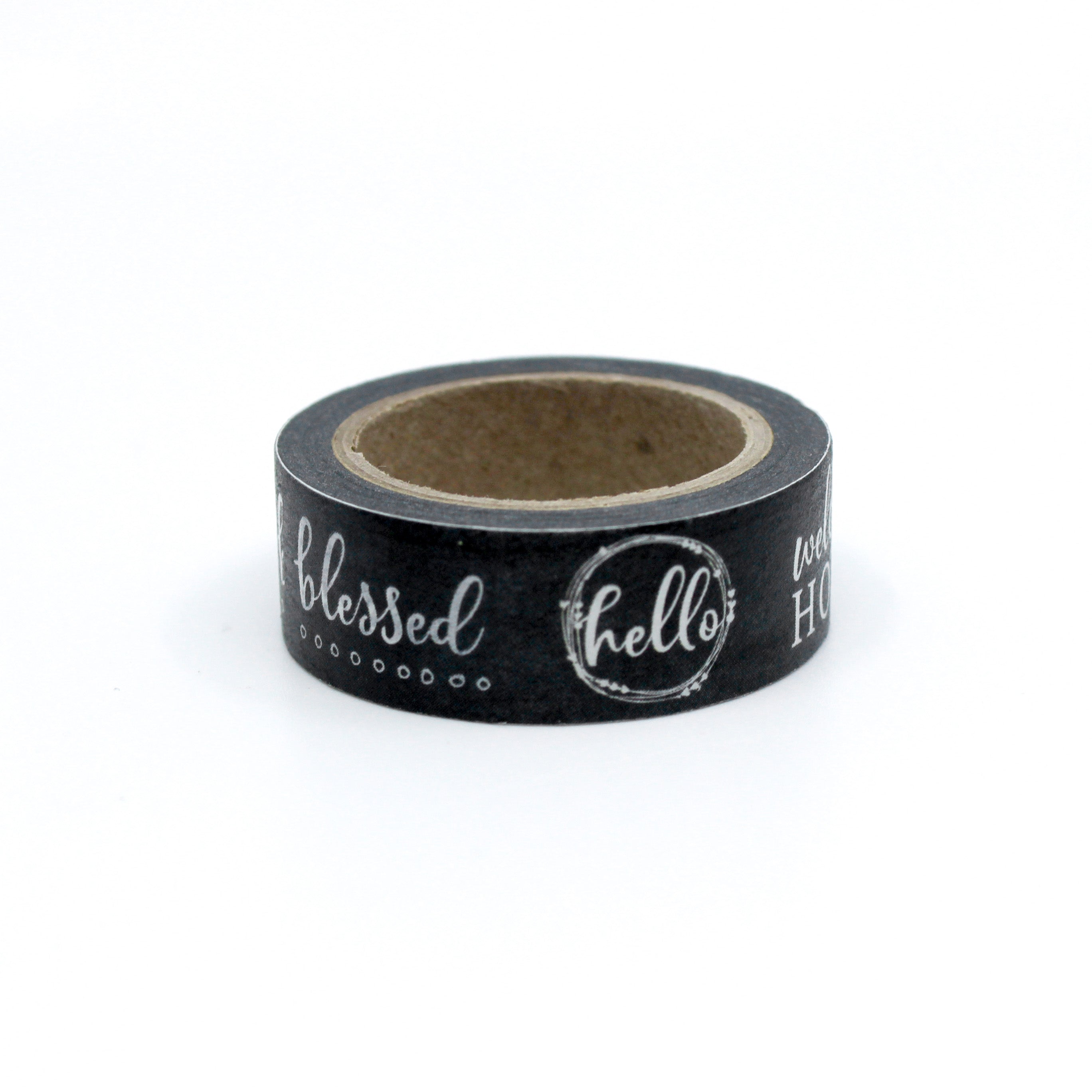 Enhance your crafts with our Black & White Blessed Phrases Washi Tape. Featuring inspiring words in a classic monochrome design, it adds a touch of positivity and style to your projects. This tape is sold at BBB Supplies Craft Shop.