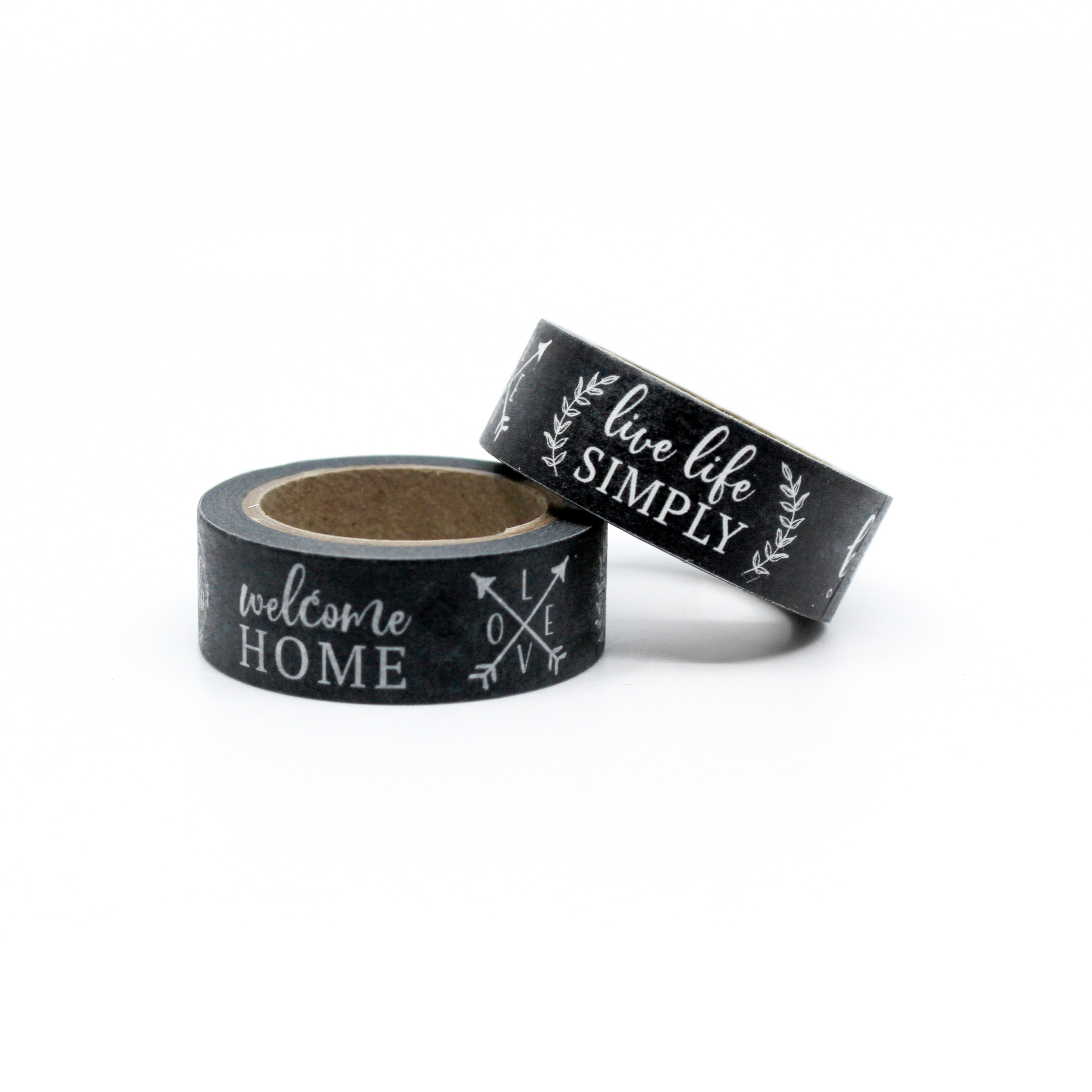 Enhance your crafts with our Black & White Blessed Phrases Washi Tape. Featuring inspiring words in a classic monochrome design, it adds a touch of positivity and style to your projects. This tape is sold at BBB Supplies Craft Shop.