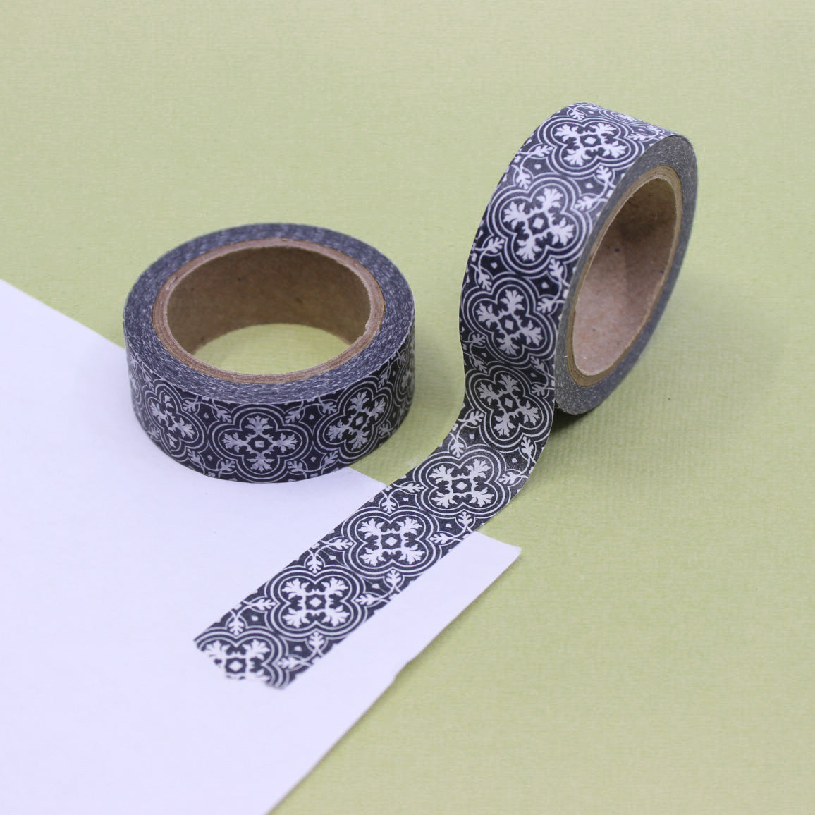Enhance your crafts with our Black & White Farmhouse Medallion Washi Tape. Featuring a classic medallion pattern in a rustic monochrome design, perfect for adding a touch of farmhouse elegance to your projects. This tape is sold at BBB Supplies Craft Shop.