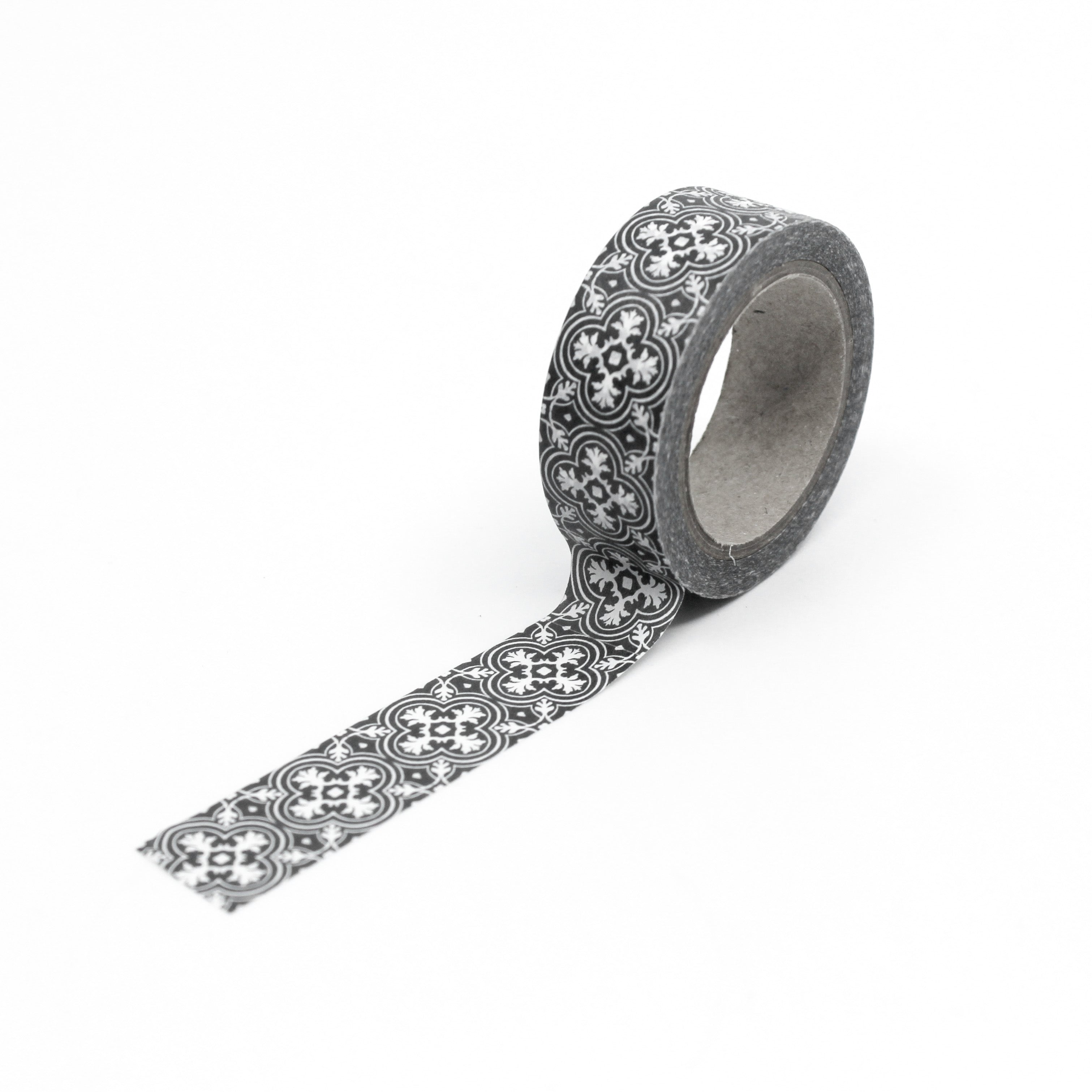 Enhance your crafts with our Black & White Farmhouse Medallion Washi Tape. Featuring a classic medallion pattern in a rustic monochrome design, perfect for adding a touch of farmhouse elegance to your projects. This tape is sold at BBB Supplies Craft Shop.