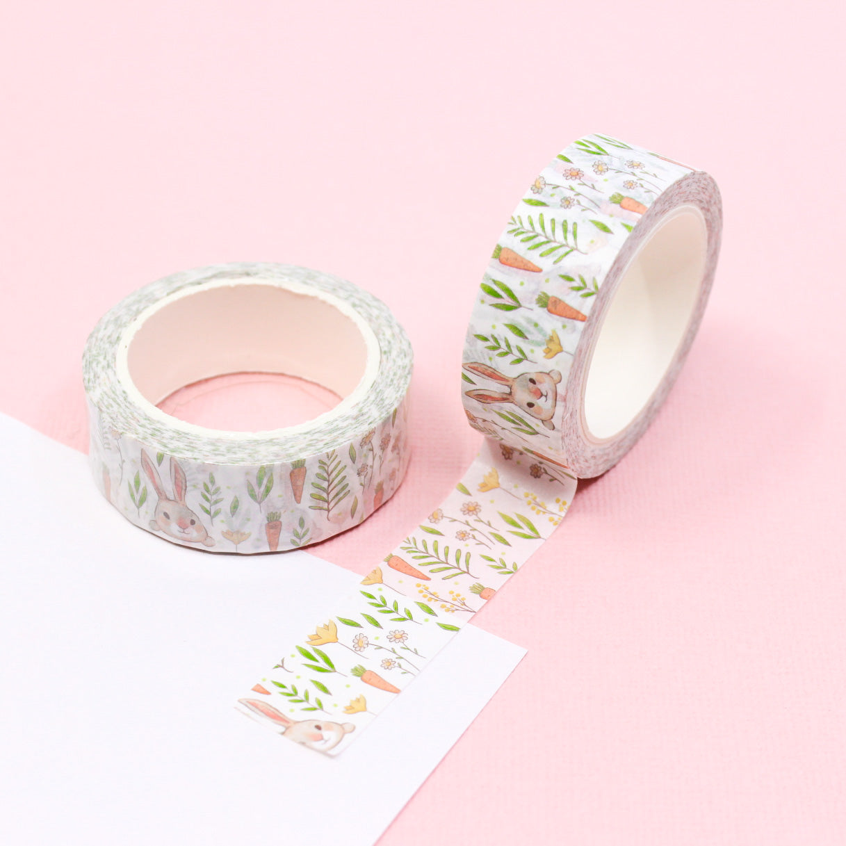 This cute washi tape features charming rabbits and carrots, perfect for adding a playful touch to your crafts. Ideal for Easter, springtime, or any whimsical project. This tape is sold at BBB Supplies Craft Shop.