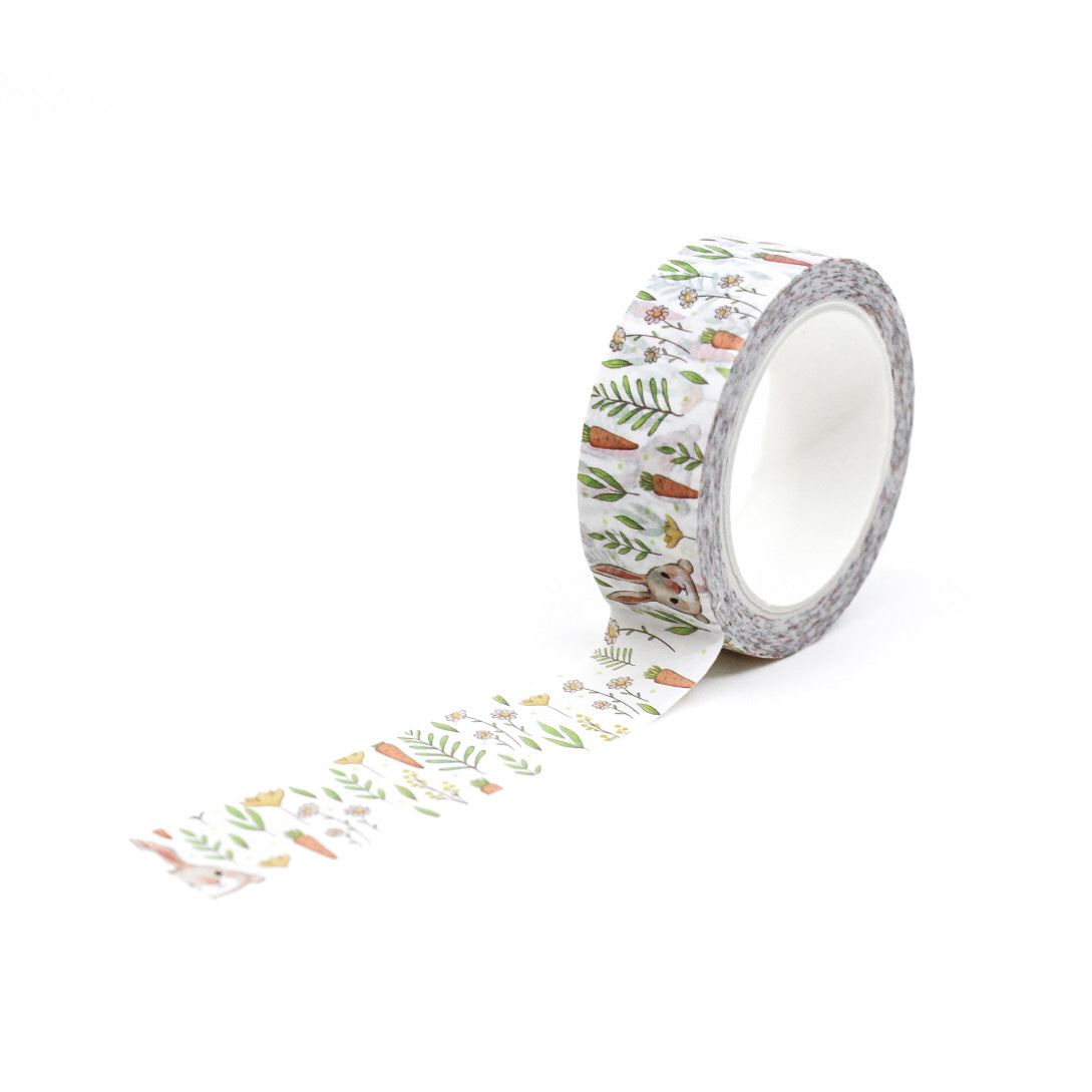 This cute washi tape features charming rabbits and carrots, perfect for adding a playful touch to your crafts. Ideal for Easter, springtime, or any whimsical project. This tape is sold at BBB Supplies Craft Shop.