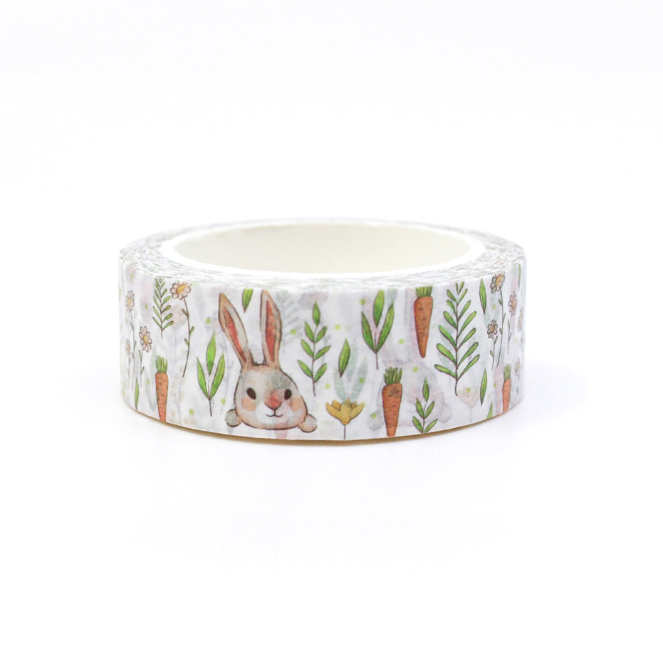 This cute washi tape features charming rabbits and carrots, perfect for adding a playful touch to your crafts. Ideal for Easter, springtime, or any whimsical project. This tape is sold at BBB Supplies Craft Shop.