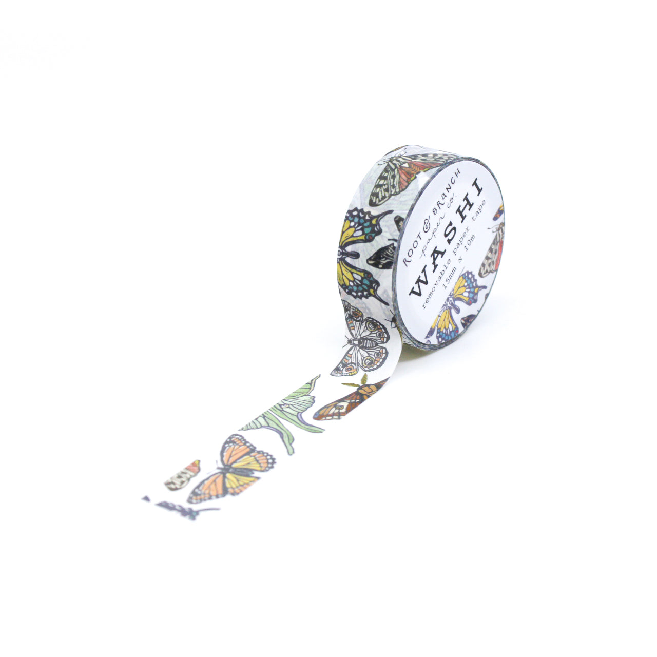  Elevate your creative projects with a 'Variety of Butterflies and Moths' Washi Tape featuring intricate winged creatures in rich, vivid colors. This tape is from Root & Branch Paper Co. and sold at BBB Supplies Craft Shop.