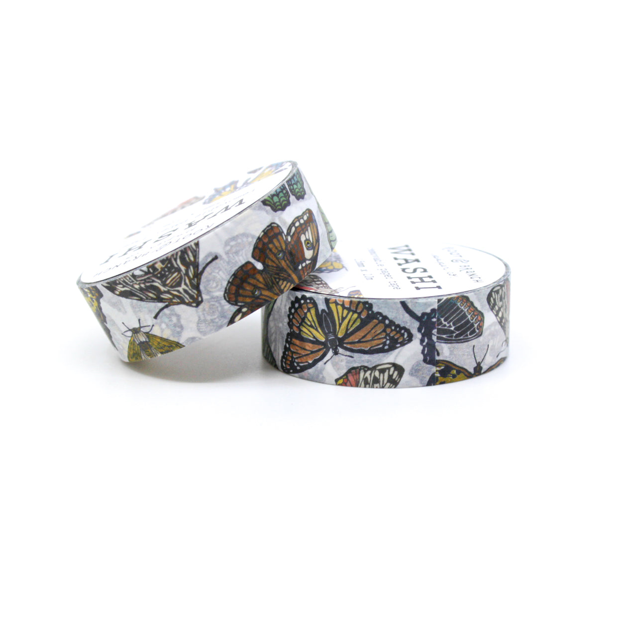 Elevate your creative projects with a 'Variety of Butterflies and Moths' Washi Tape featuring intricate winged creatures in rich, vivid colors. This tape is from Root & Branch Paper Co. and sold at BBB Supplies Craft Shop.