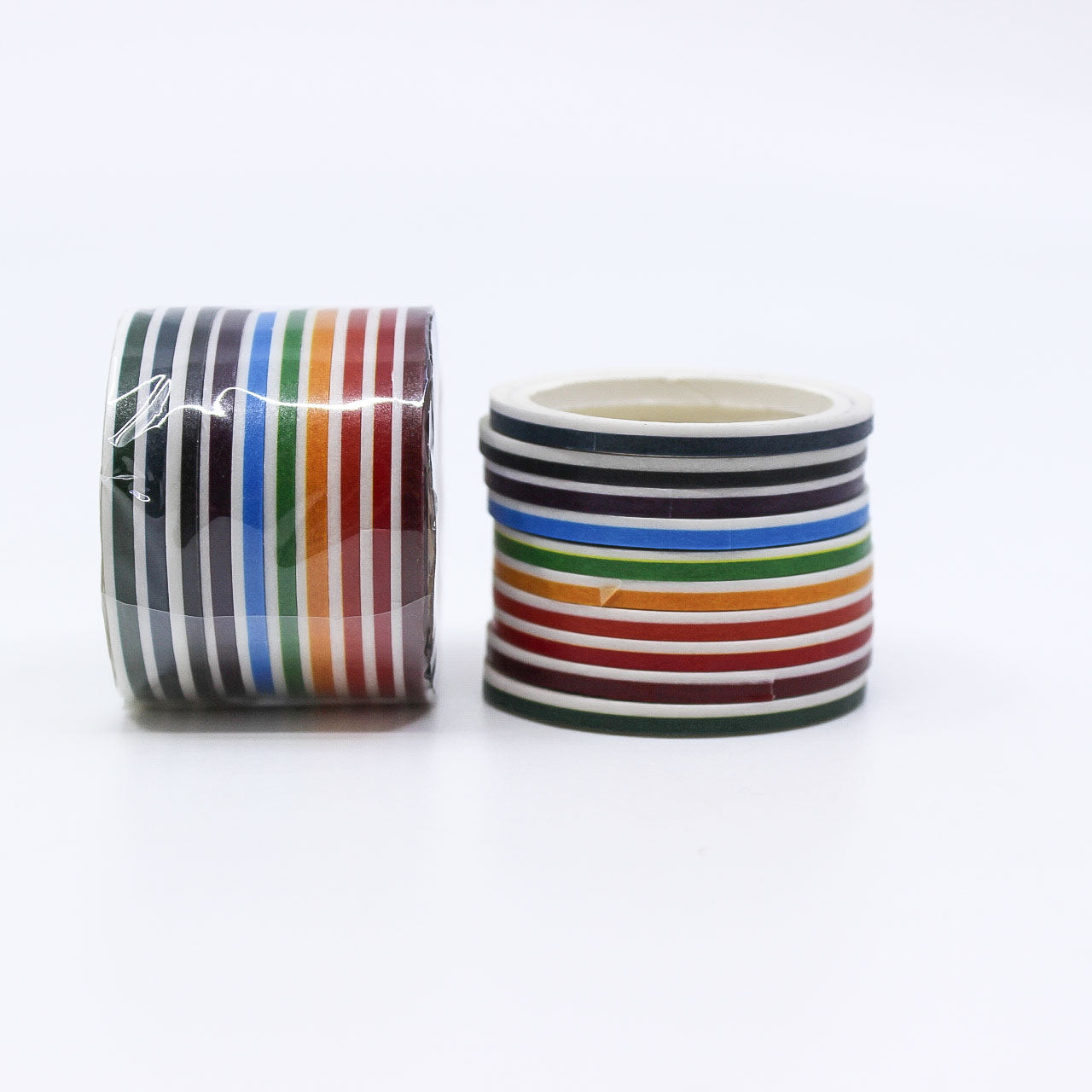 Three sets of rainbow washi tapes in unique lined styles