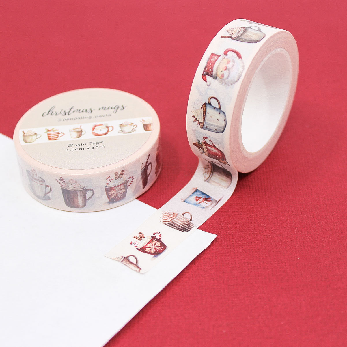 Christmas Mugs Washi Tape with hot chocolate and whipped cream designs