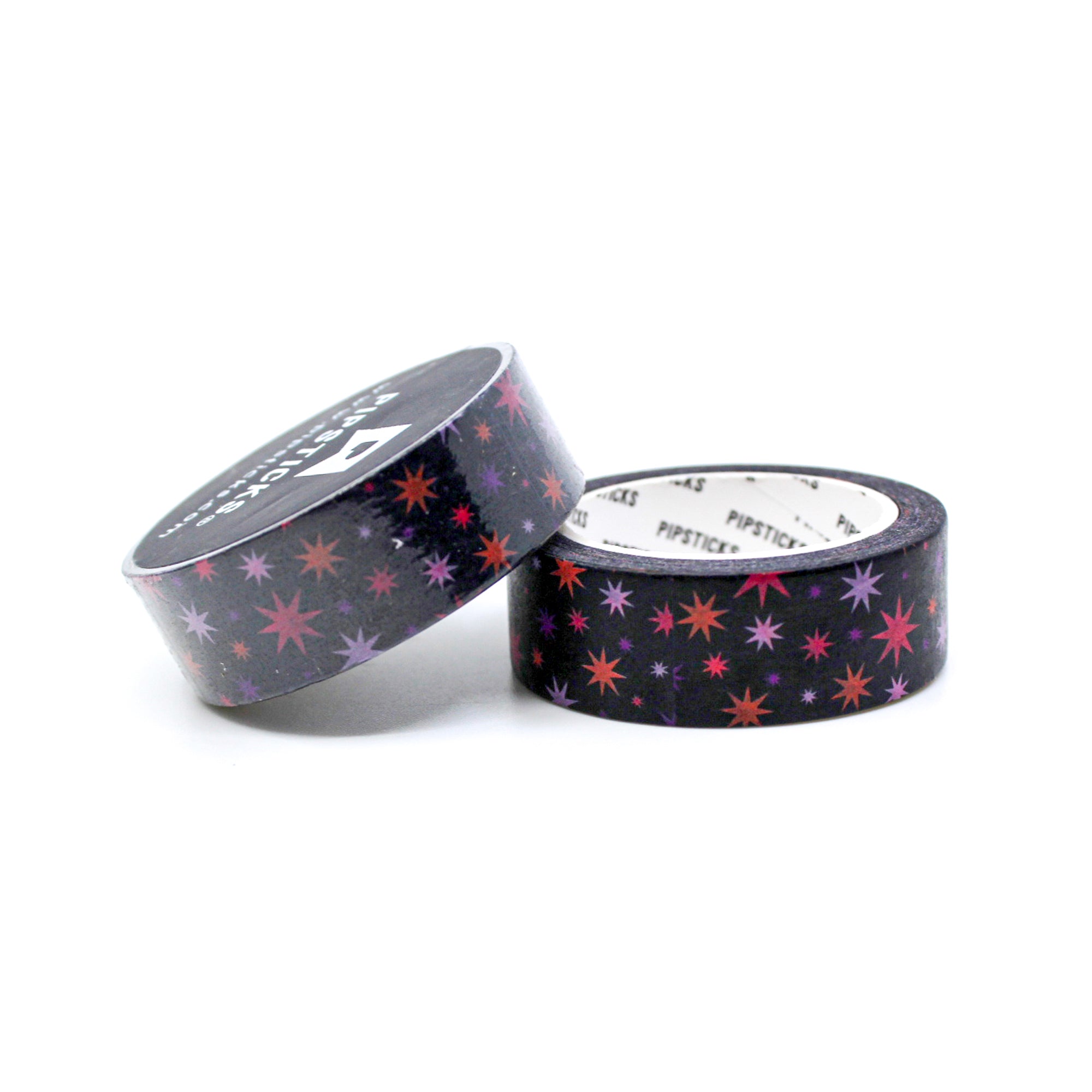 Add a touch of whimsy to your crafts with our playful colorful stars washi tape, featuring a captivating design of vibrant stars against a black backdrop, creating a lively and enchanting pattern. This tape is designed by pipsticks and sold at BBB Supplies Craft Shop.
