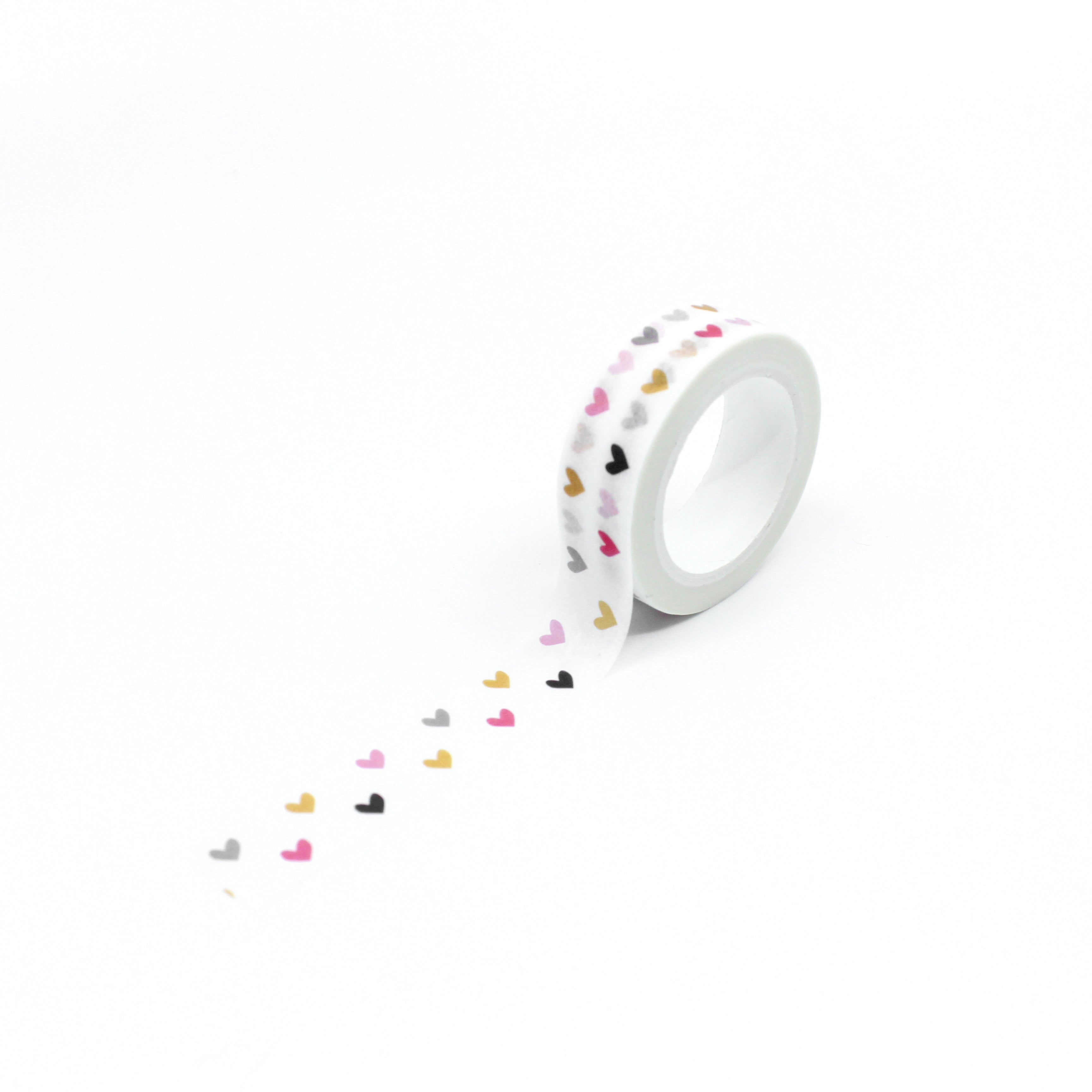 Elevate your projects with our captivating colorful rainbow hearts washi tape, showcasing delightful heart motifs in a spectrum of bright and lively colors, evoking a sense of happiness and positivity. This tape is sold at BBB Supplies Craft Shop.