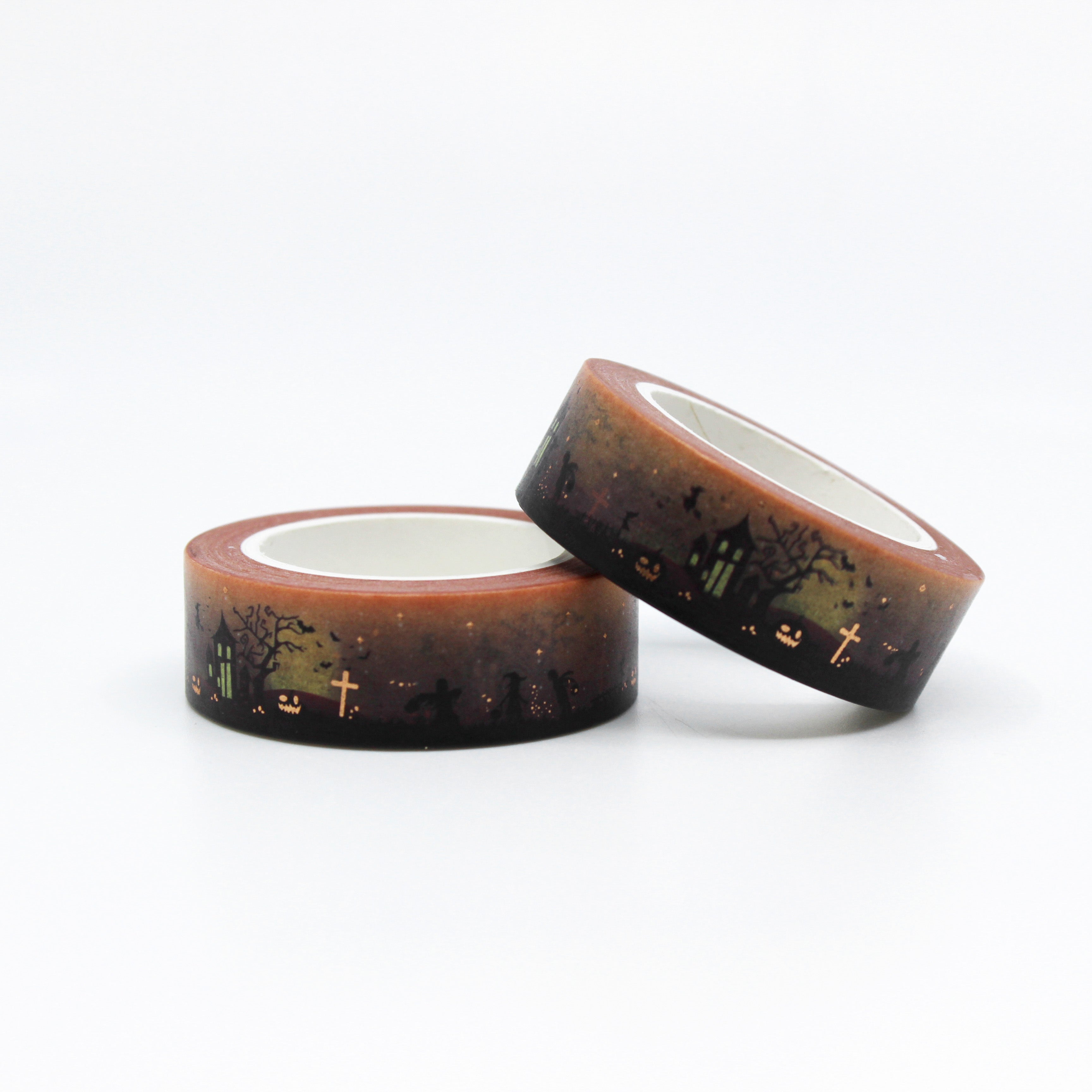 Embrace the spookiness of Halloween with our graveyard cemetery washi tape, featuring eerie tombstones and haunted elements, perfect for adding a touch of Halloween magic to your crafts. This tape is sold at BBB Supplies Craft Shop.
