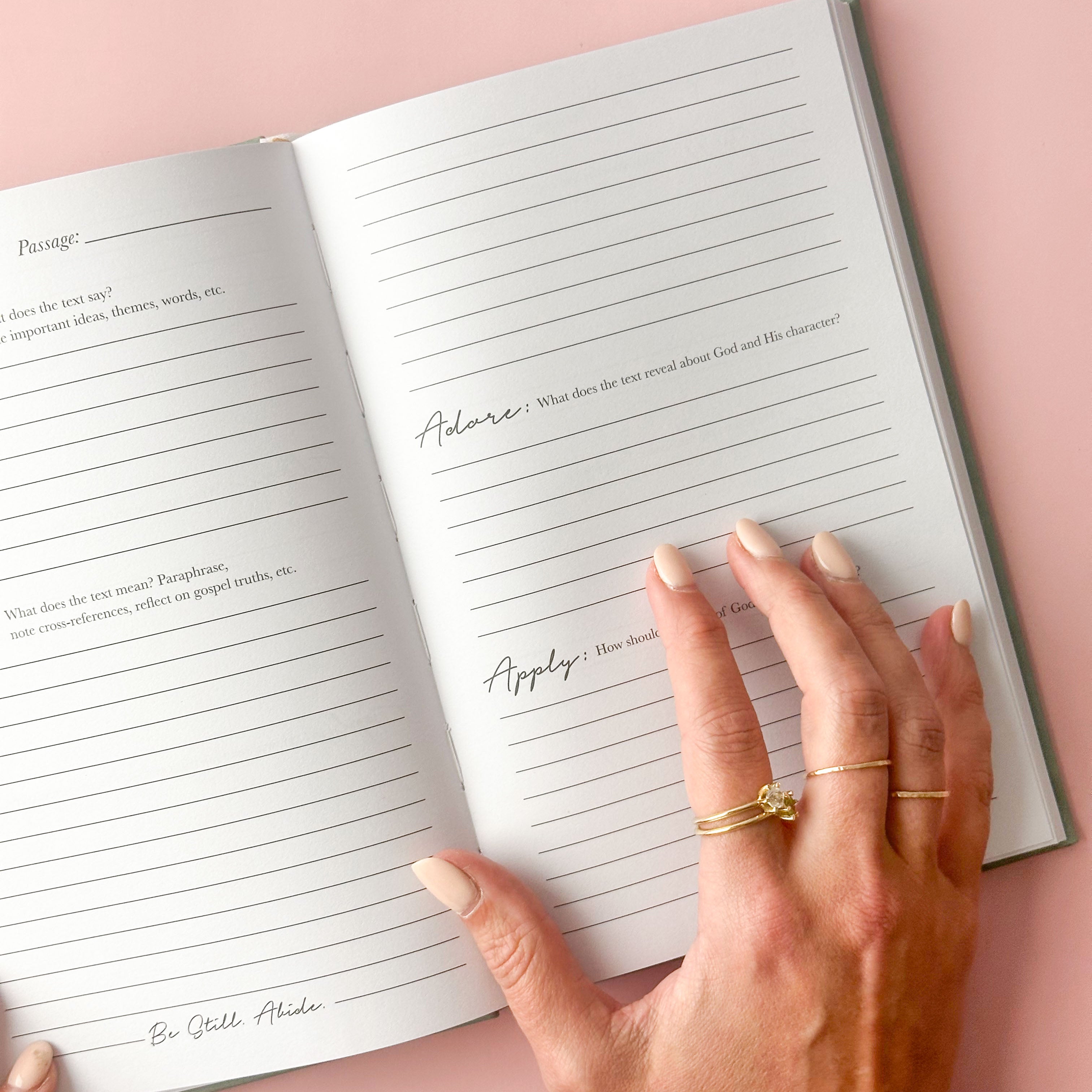 A guided Bible journal designed to help users find stillness and reflection in their scripture study. This journal is from The Daily Grace Co. and sold at BBB Supplies Craft Shop.