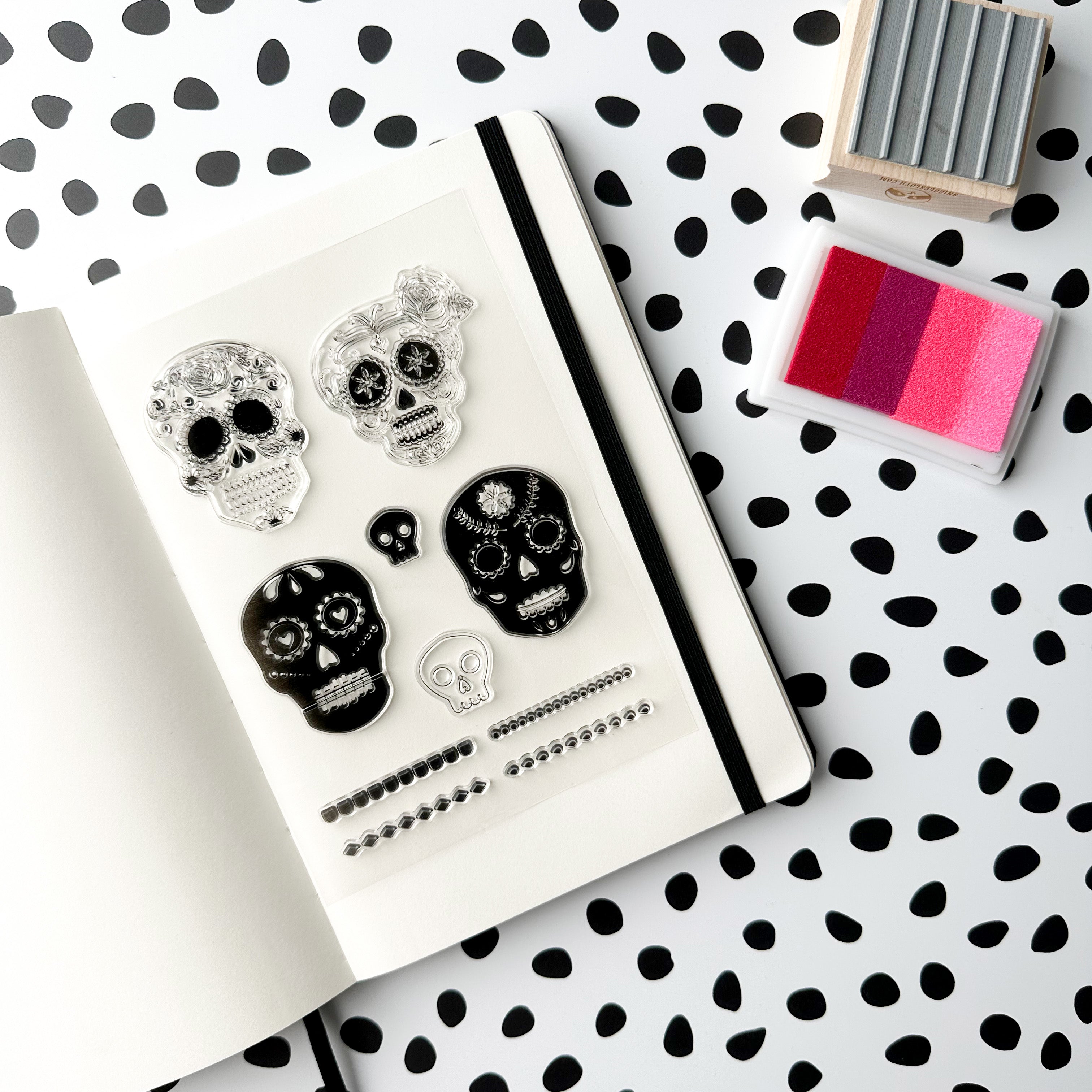 Celebrate Día de Muertos with our Skull Planner Stamps, featuring intricate skull designs. Ideal for adding a festive and cultural touch to your planner spreads. These stamps are sold at BBB Supplies Craft Shop.