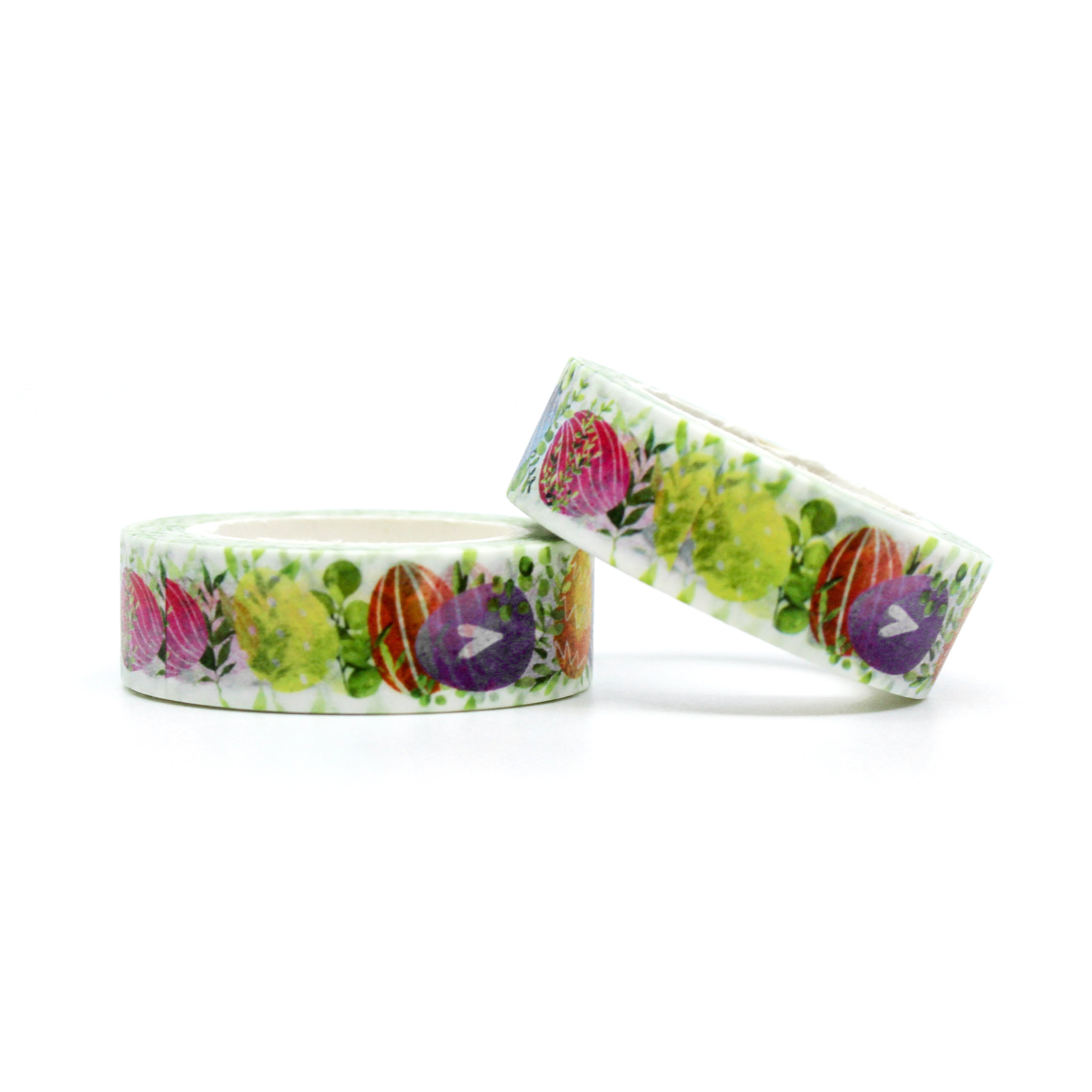 Easter Egg on Grass Washi Tape: Celebrate the season with this charming washi tape featuring colorful Easter eggs nestled in lush green grass, perfect for Easter-themed crafts and decorations. This cute tape is sold at BBB Supplies Craft Shop.