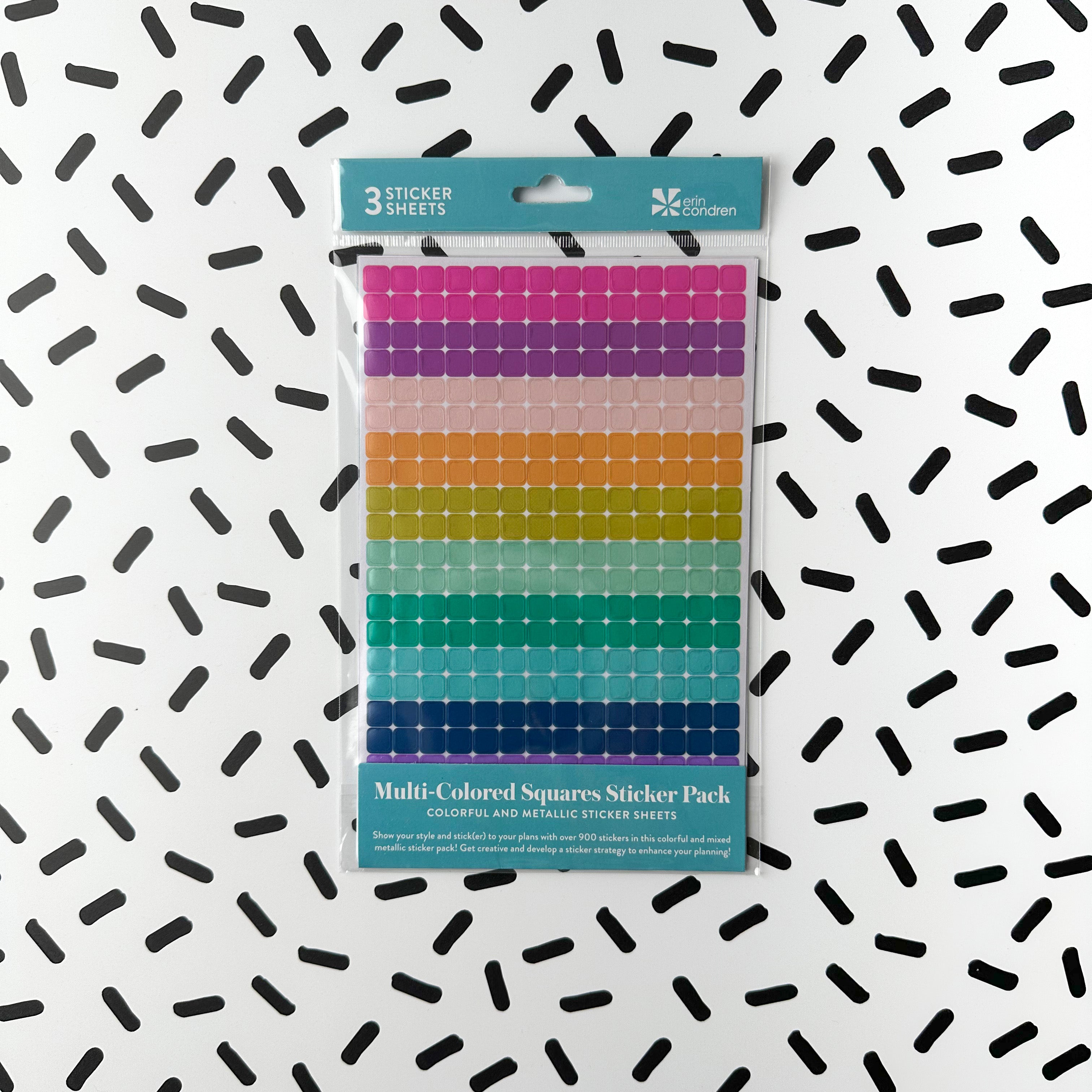 Stay organized and vibrant with our Colorful Square Planner Sticker Pack. This pack features an assortment of square-shaped stickers in a variety of bright colors, perfect for adding a pop of color and functionality to your planner. These Erin Condren Stickers are sold at BBB Supplies Craft Shop.