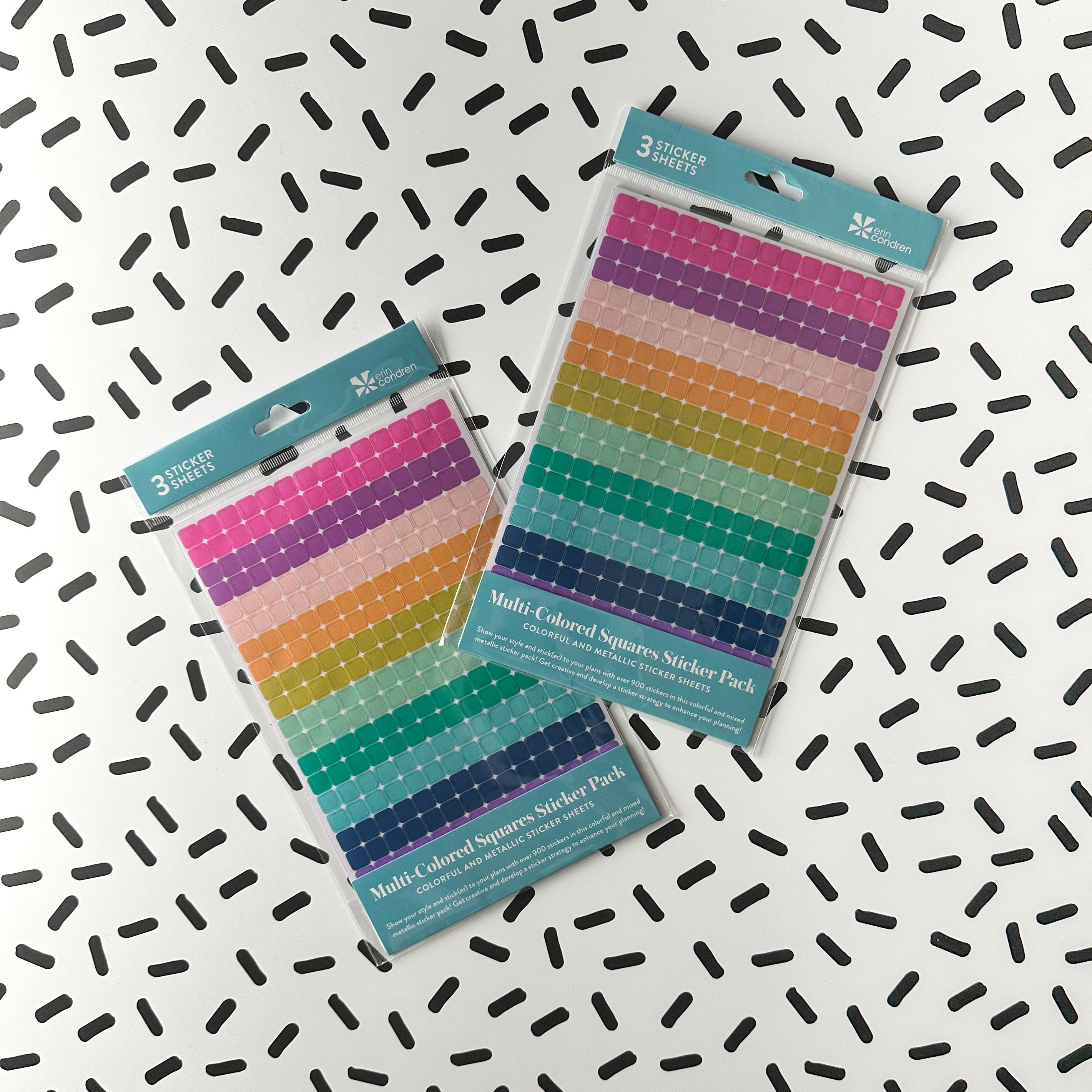 Stay organized and vibrant with our Colorful Square Planner Sticker Pack. This pack features an assortment of square-shaped stickers in a variety of bright colors, perfect for adding a pop of color and functionality to your planner. These Erin Condren Stickers are sold at BBB Supplies Craft Shop.