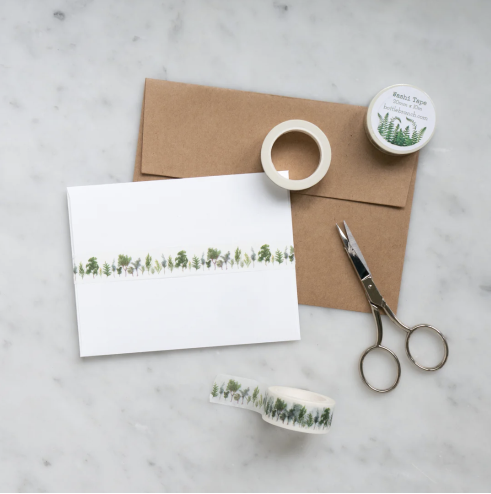 Embrace the beauty of nature with our evergreen greenery sprig washi tape, featuring a lush and vibrant sprig of evergreen foliage. Infuse your crafts with the timeless charm of nature using our evergreen greenery sprig washi tape. This tape is designed by Bottle Branch and sold at BBB Supplies Craft Shop.