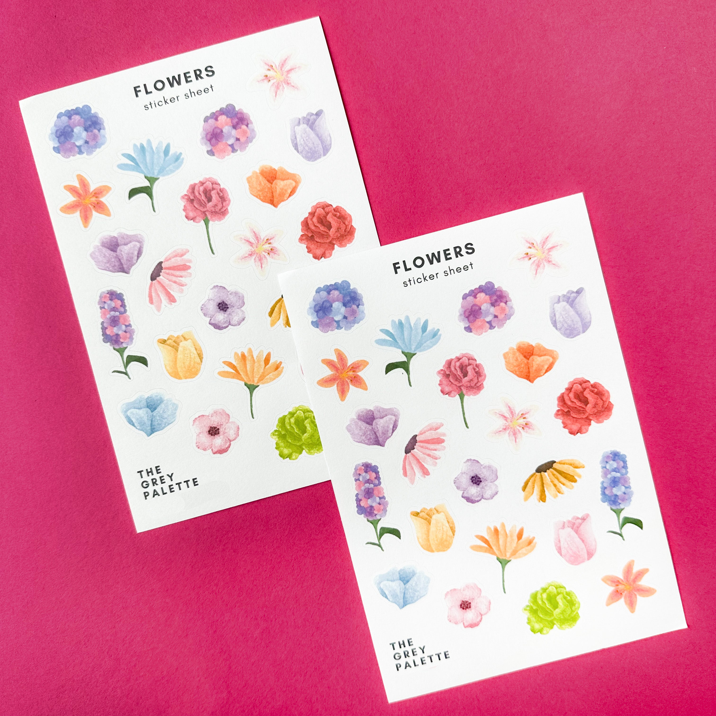 These floral sticker sheets are the perfect addition for your planner, BUJO or Calendar Spreads. Designed by The Grey Palette and sold at BBB Supplies Craft Shop.