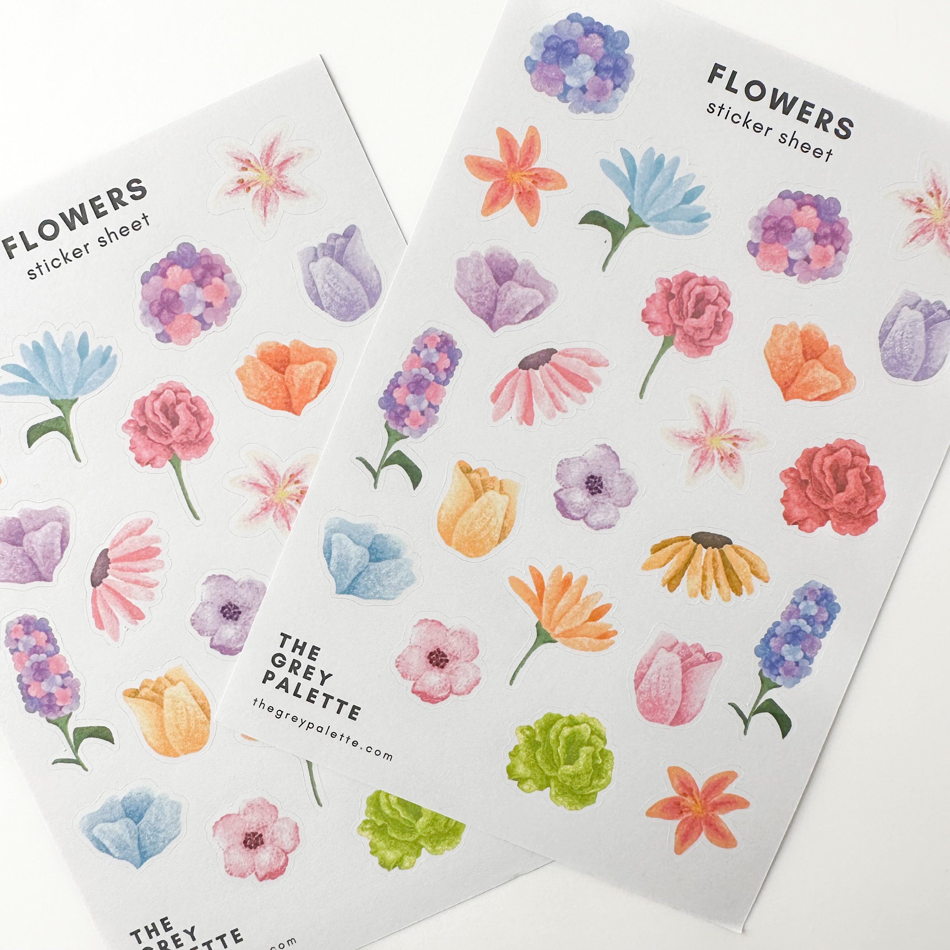These floral sticker sheets are the perfect addition for your planner, BUJO or Calendar Spreads. Designed by The Grey Palette and sold at BBB Supplies Craft Shop.