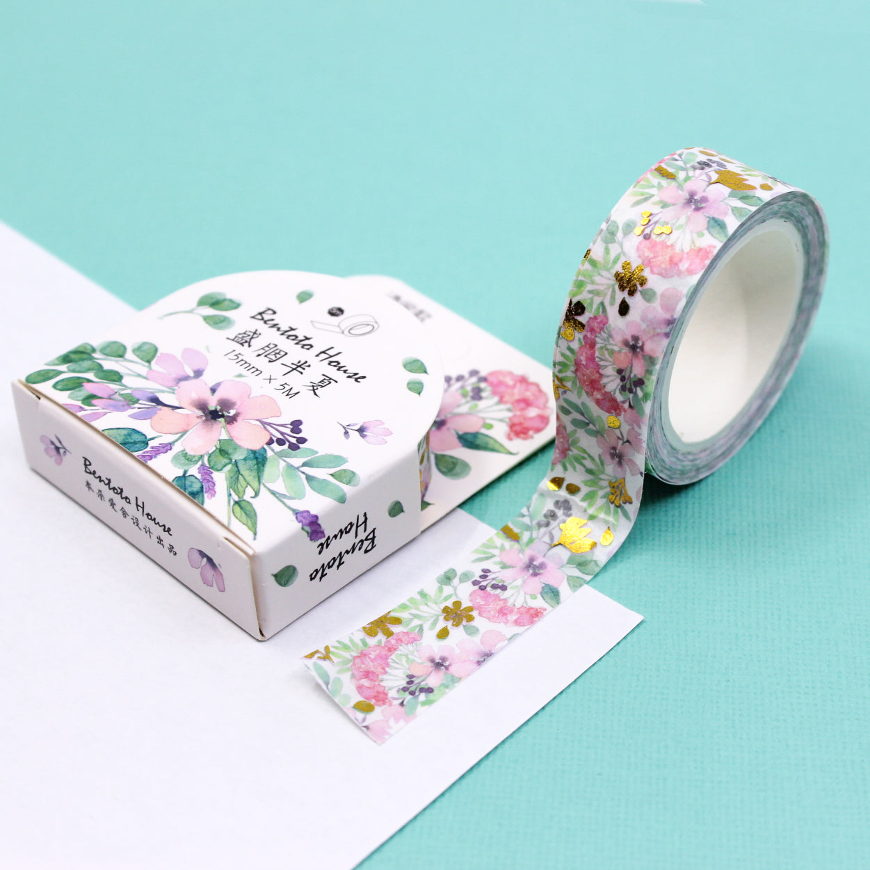 Infuse your creations with the beauty of a floral bouquet using our washi tape, adorned with a variety of flowers embellished with delicate gold foil accents, offering a charming and sophisticated touch. This tape is sold at BBB Supplies Craft Shop.