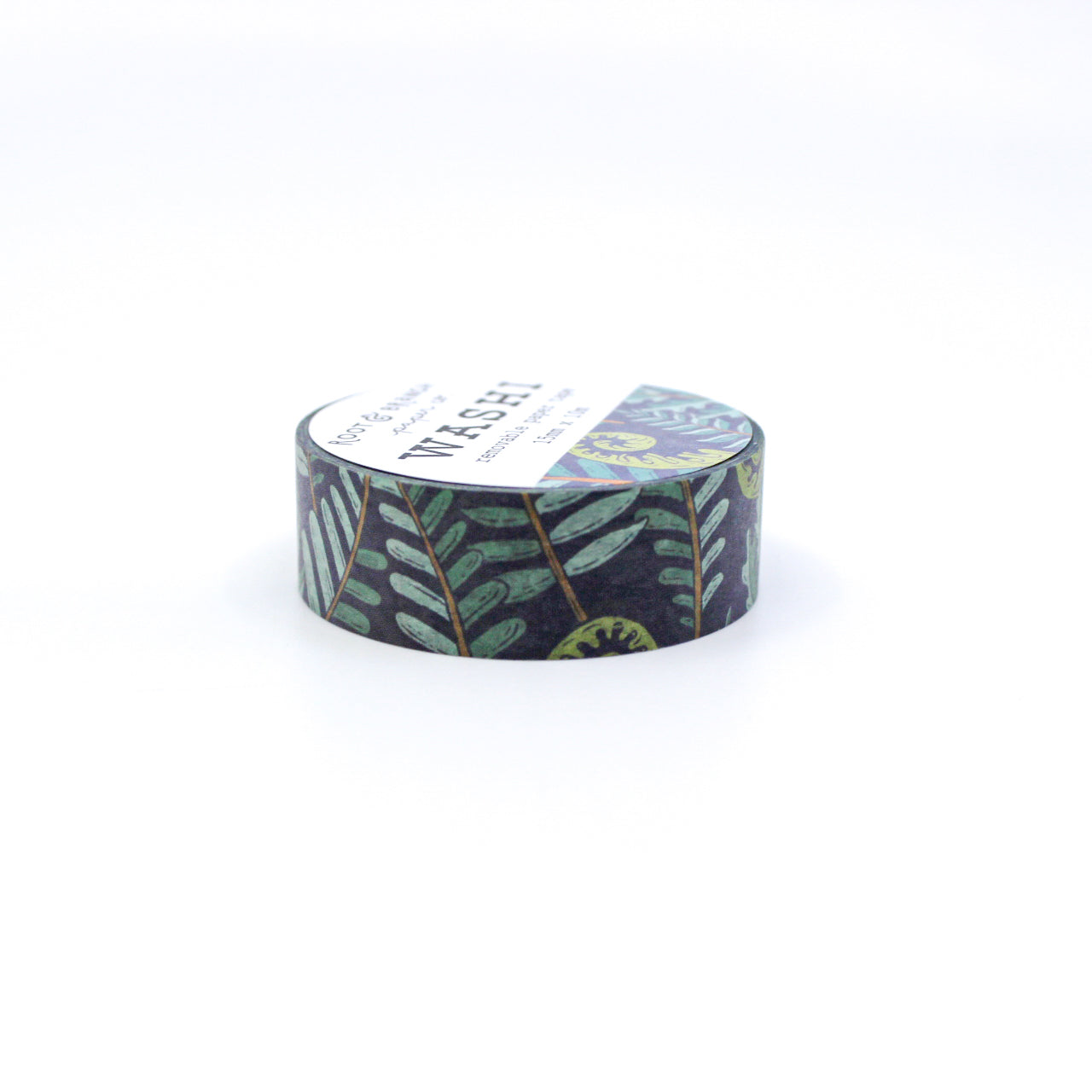 Forest Fern Washi Tape, featuring intricate fern designs, perfect for adding a touch of nature to your projects and crafts. This tape is sold at BBB Supplies Craft Shop and designed by Root & Branch Paper Co.