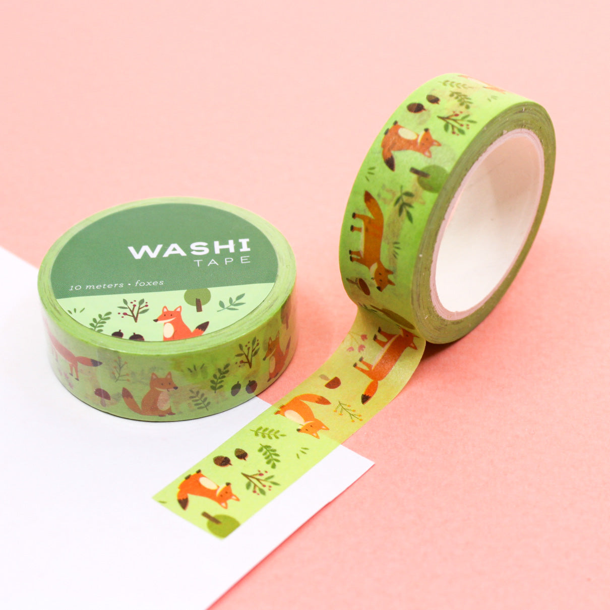  Whimsical Foxes Washi Tape showcases charming fox illustrations, perfect for adding a playful and nature-inspired touch to your crafts, scrapbooking, and more. This tape is from Girl of All Work and sold at BBB Supplies Craft Shop.
