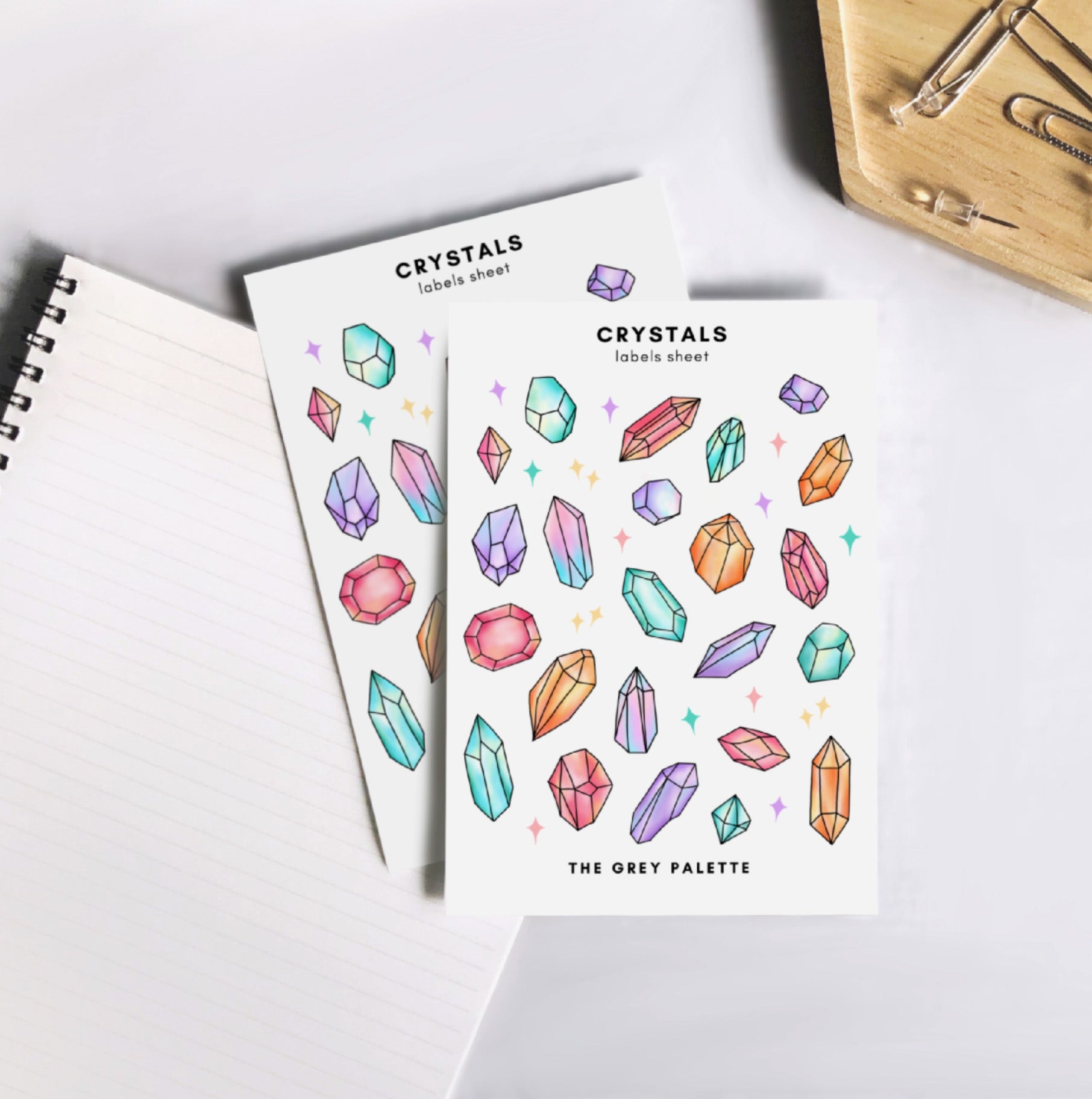 This sticker sheet features geode crystal formations perfect for decorating your planner, bujo or calendar. These stickers are designed by The Grey Palette and sold at BBB Supplies Craft Shop.
