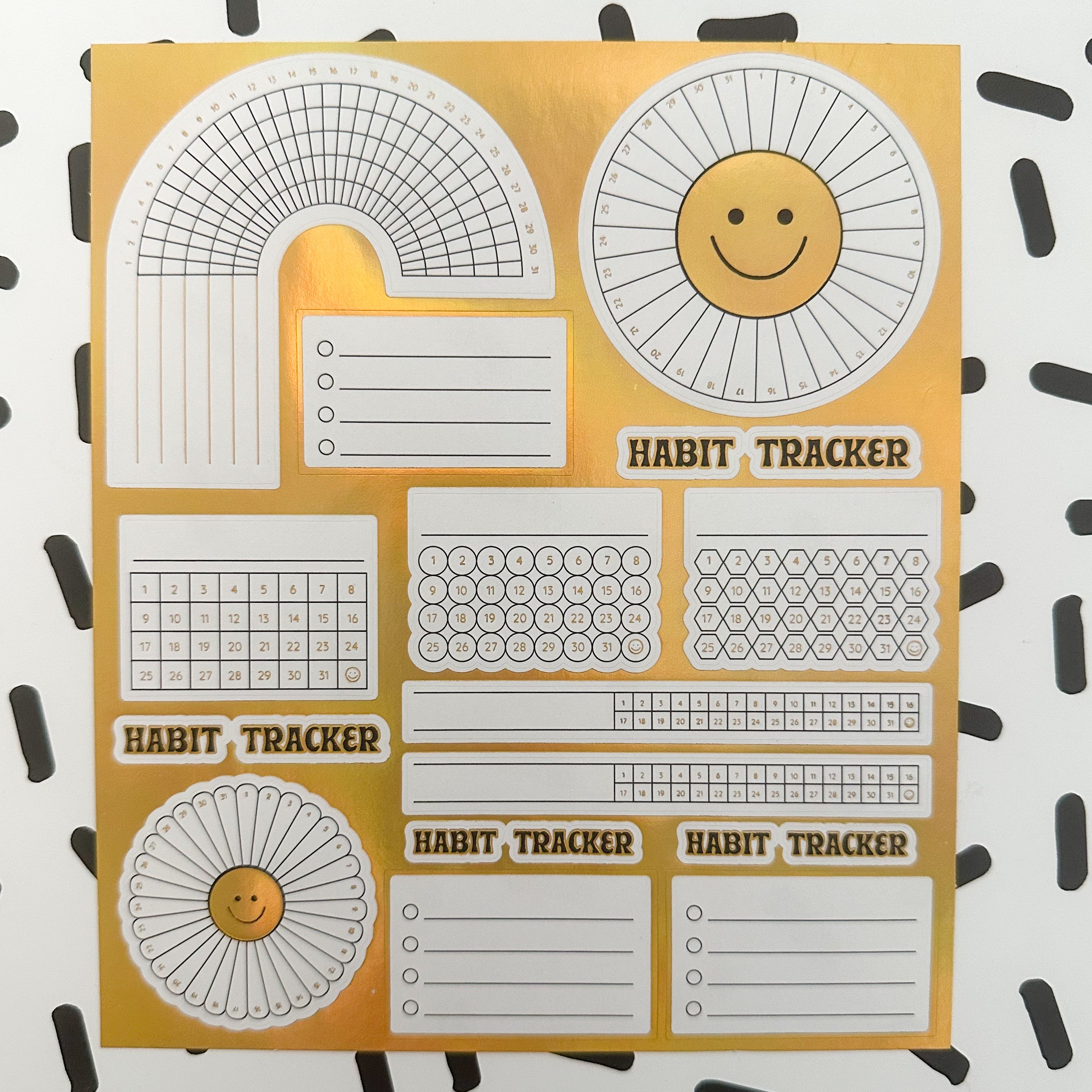 The Gold Foil Habit Tracker Sticker Set is perfect for adding a touch of elegance and organization to your planner or journal. Track all your habits and goals with ease using these stickers.