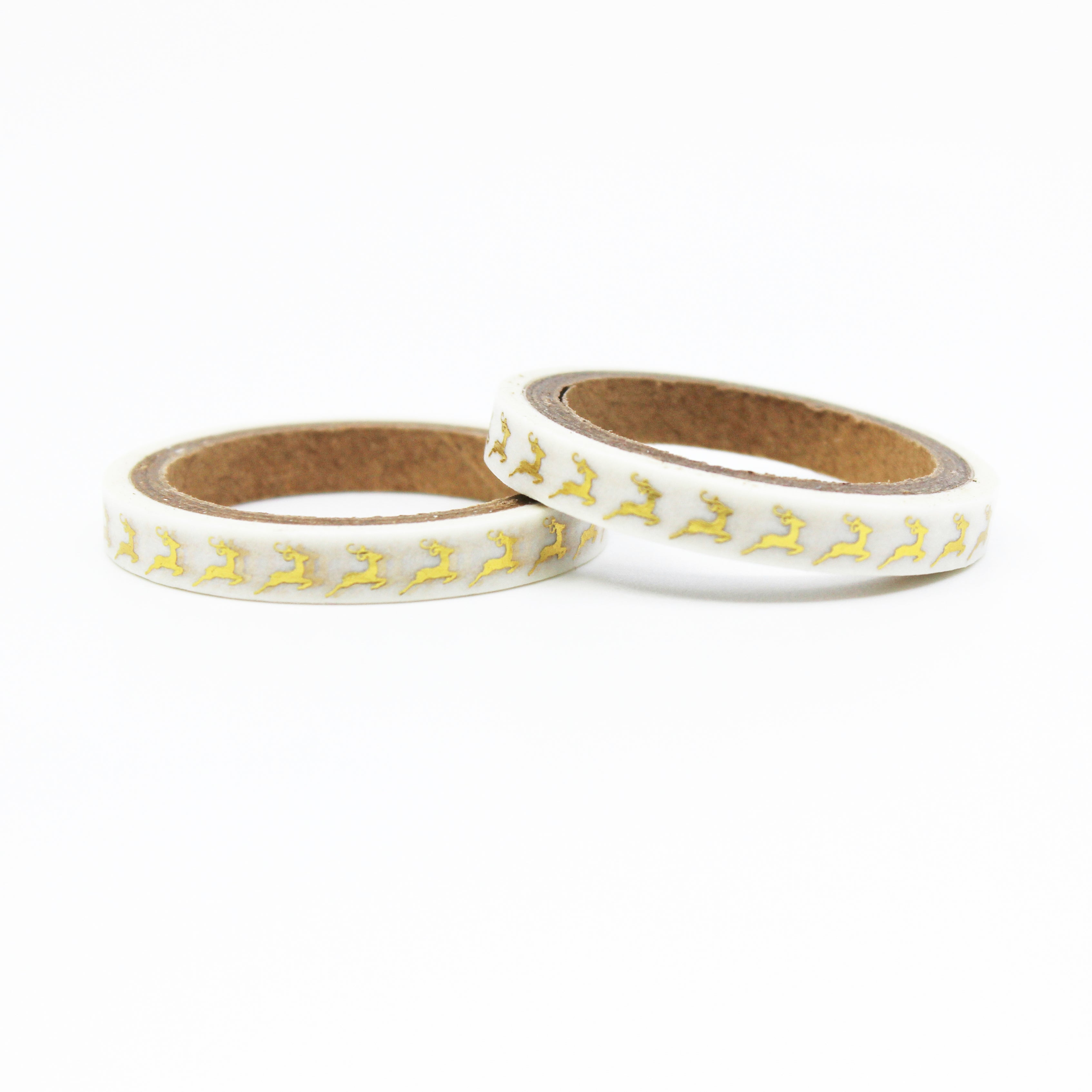 Capture the grace of the season with our elegant leaping reindeer washi tape, featuring a beautifully detailed illustration of a reindeer in mid-leap, perfect for adding a touch of holiday elegance to your crafts. This tape is sold at BBB Supplies Craft Shop.