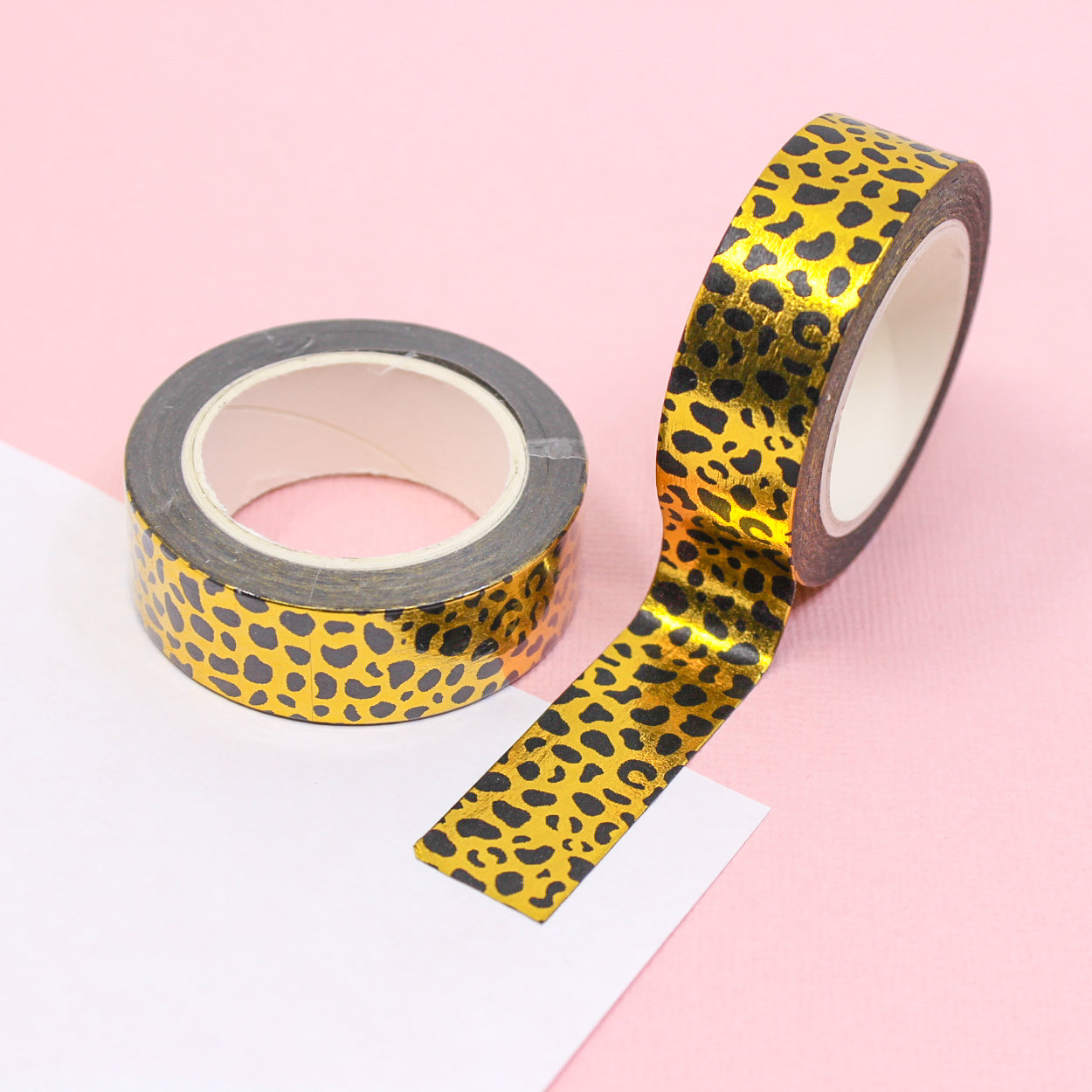 Add a touch of wild elegance to your crafts with our Gold Foil Leopard Animal Print Washi Tape, featuring a luxurious leopard print design in shimmering gold foil. Perfect for adding a stylish and exotic flair to your projects. This tape is sold at BBB Supplies Craft Shop.