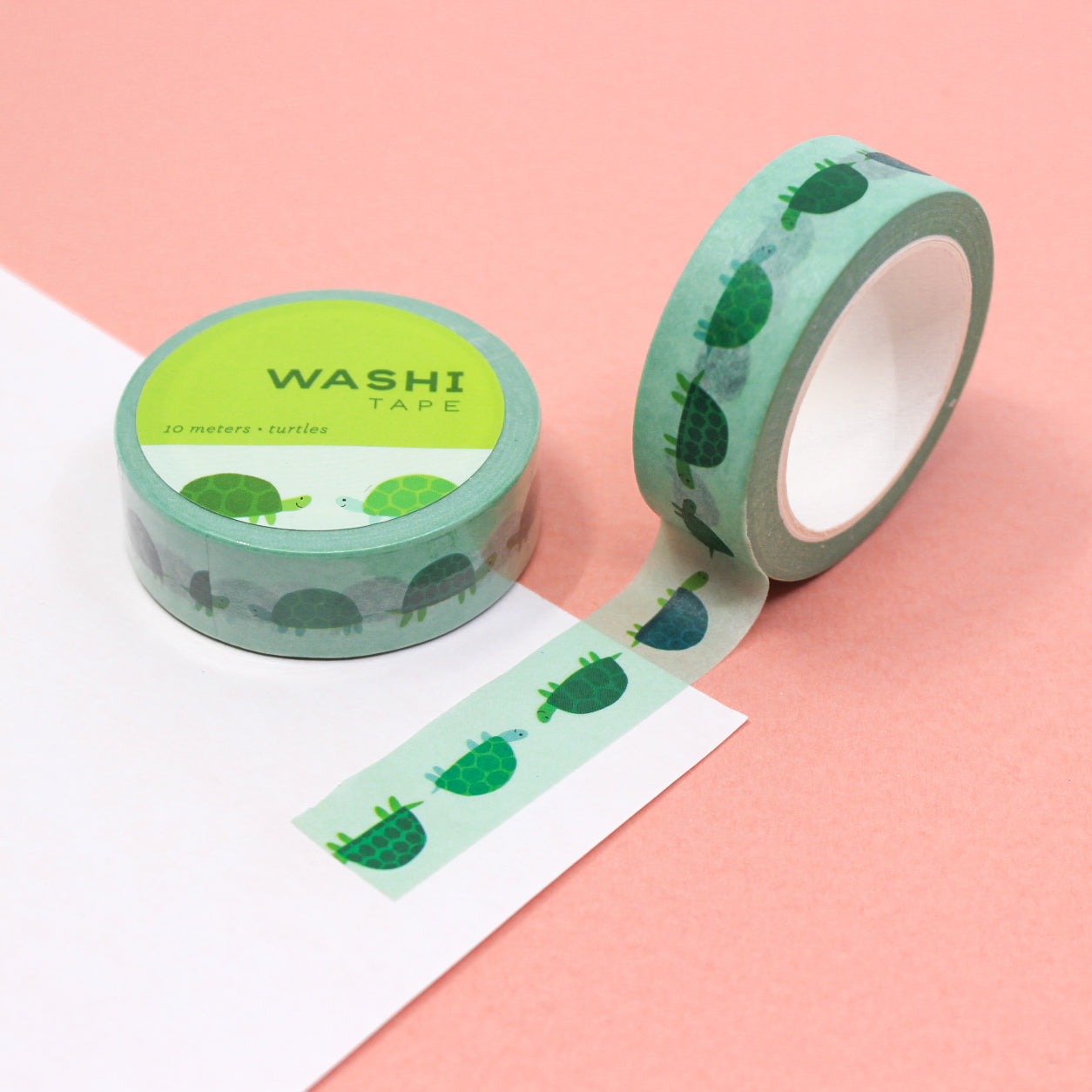 Dive into creativity with our Green Turtle Washi Tape, featuring delightful turtle illustrations in shades of green. Ideal for adding a charming and aquatic touch to your projects. This tape is sold at BBB Supplies Craft Shop.