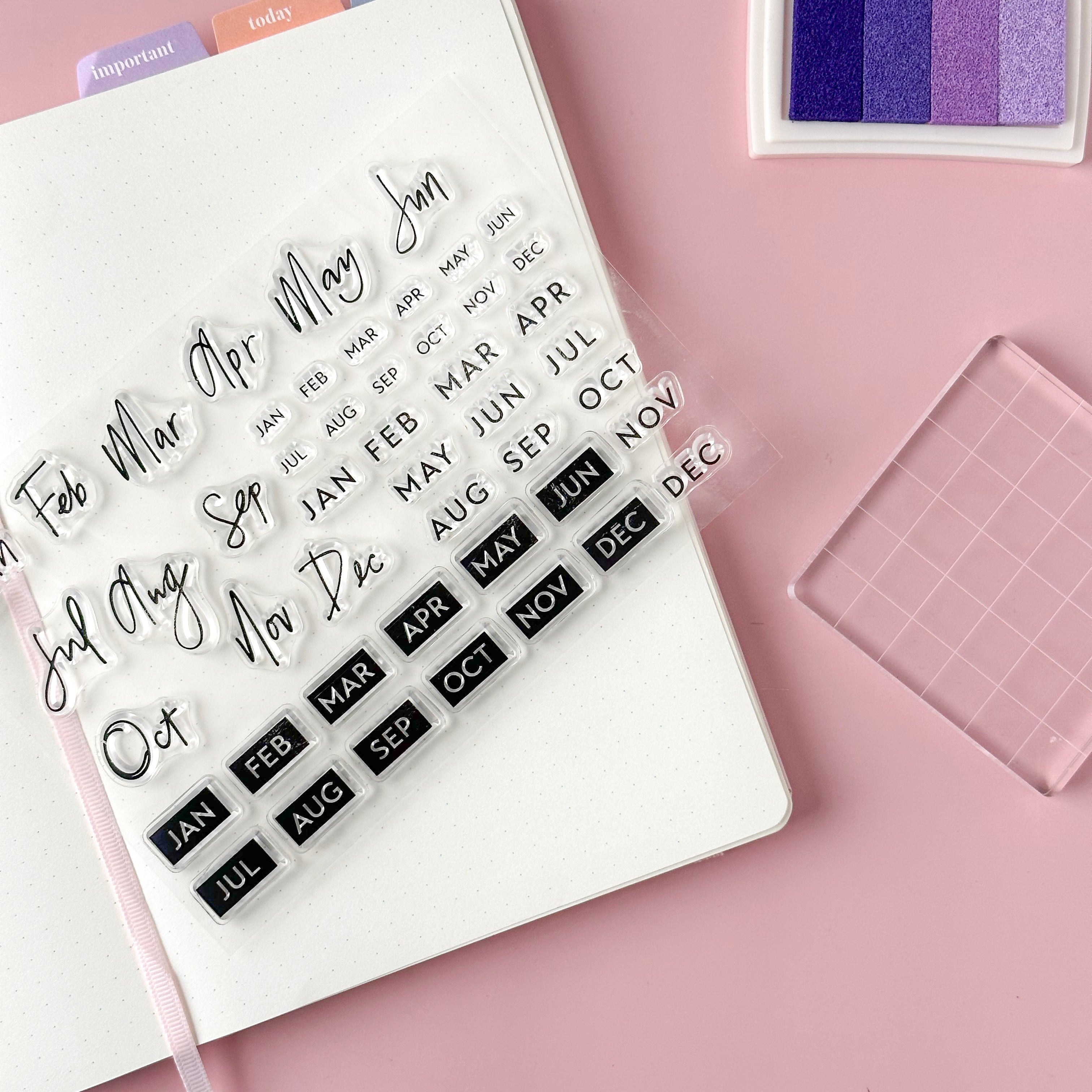 Organize your routines with our stylish silicone stamps, adorned with script and text including months and days of the week, allowing you to effortlessly design and customize habit tracking spreads in your planner or journal. These stamps are sold at BBB Supplies Craft Shop.