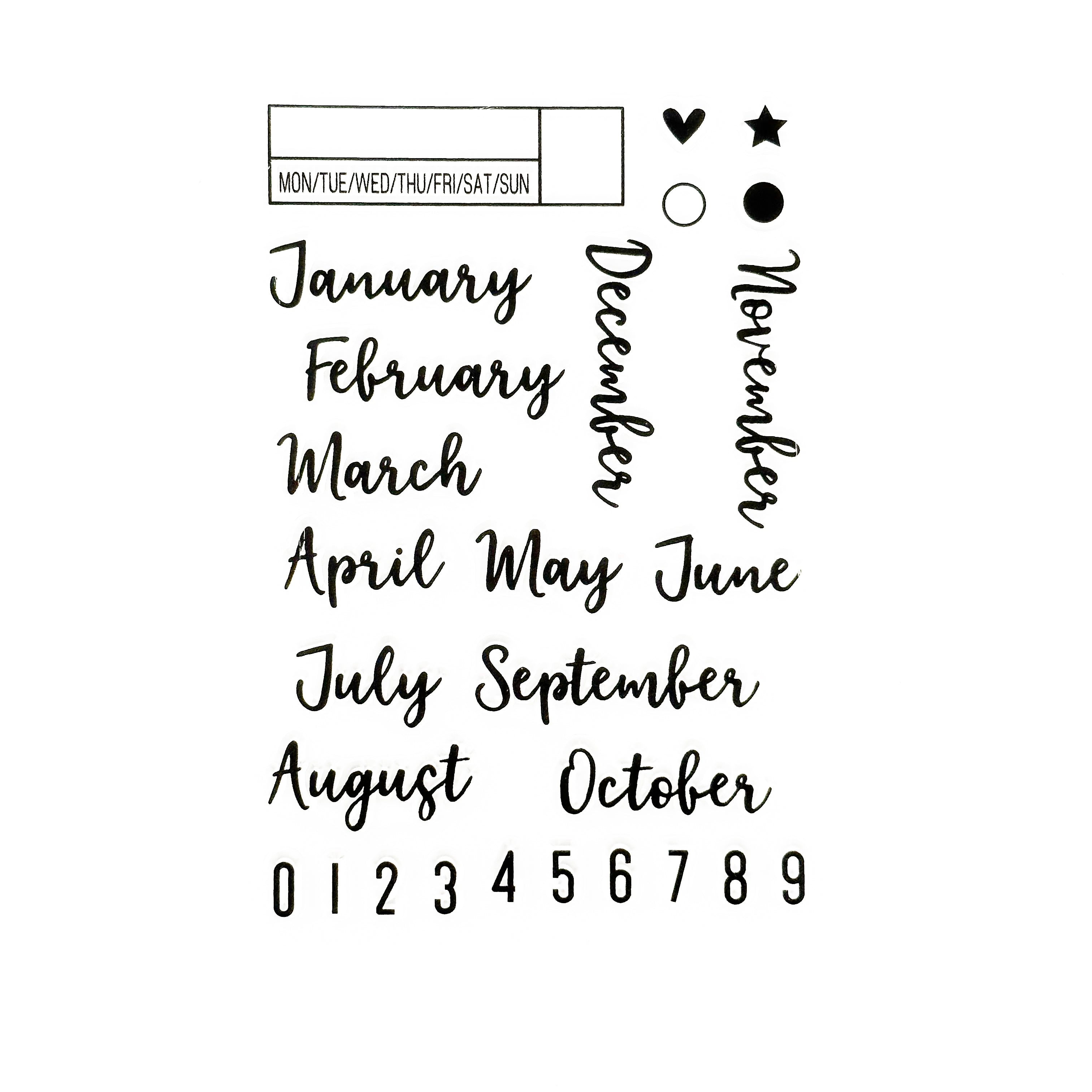 Enhance your productivity with our practical silicone stamps, featuring elegant script and text with months and days of the week, providing a convenient solution for creating beautiful and organized habit trackers. These stamps are sold at BBB Supplies Craft Shop.