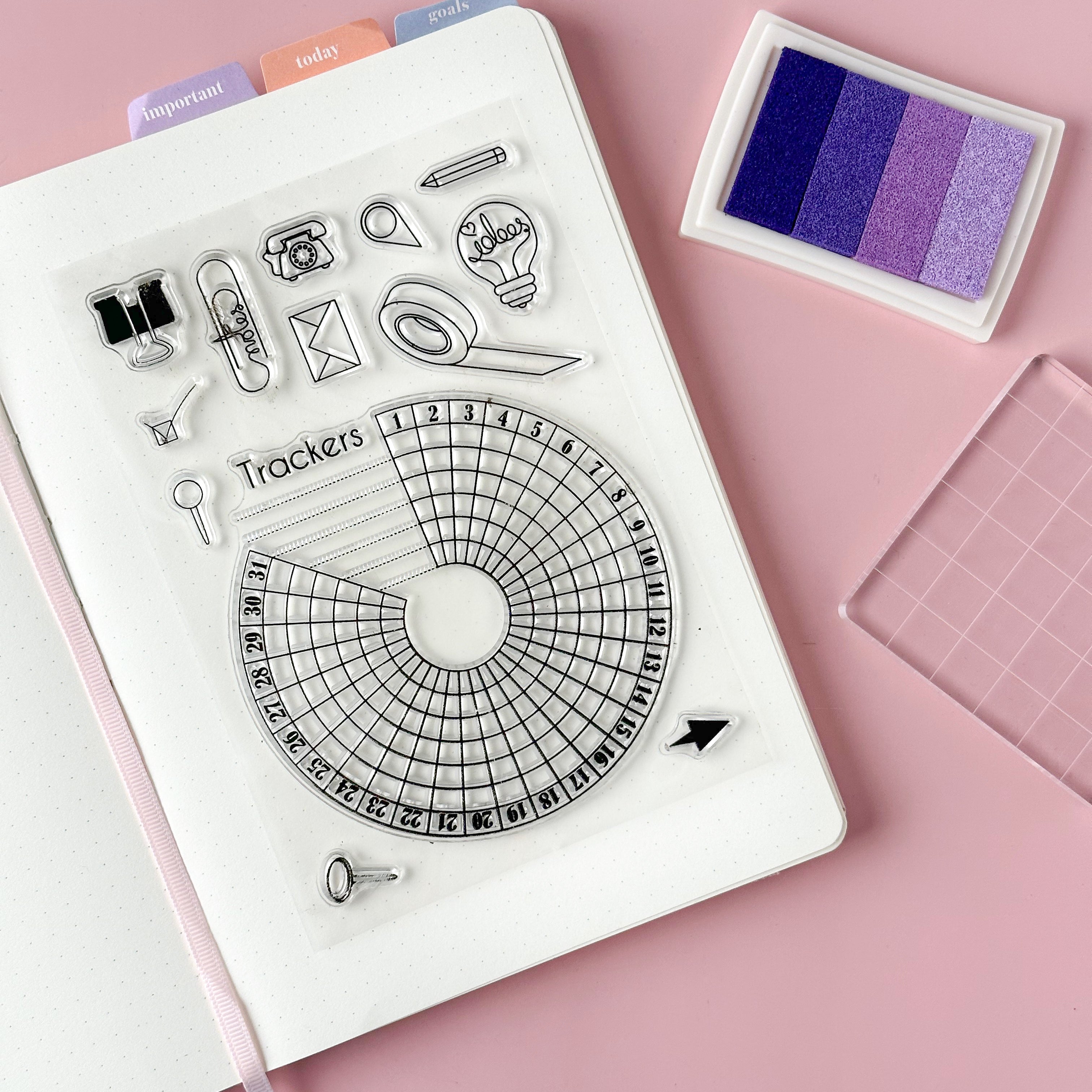 Track your habits with ease using our silicone stamp habit trackers, featuring a variety of customizable designs that can be easily stamped onto your planner or journal pages. These stamps are sold at BBB Supplies Craft Shop.